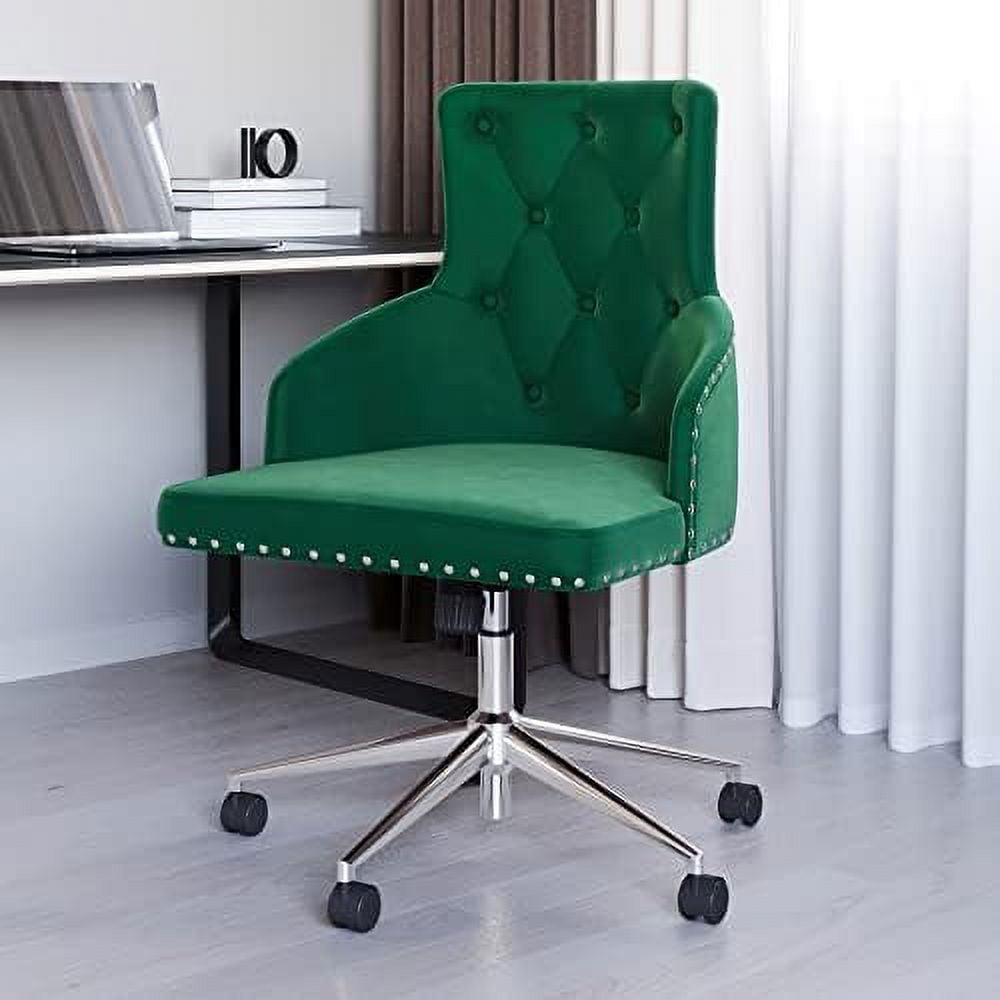 AEFRGHS Modern Velvet Desk Chair for Home Office or Bedroom Vanity  Tufted Upholstered Seat with Slim Arms  Adjustable Height  Swivel  Wheels - Belden (Black)