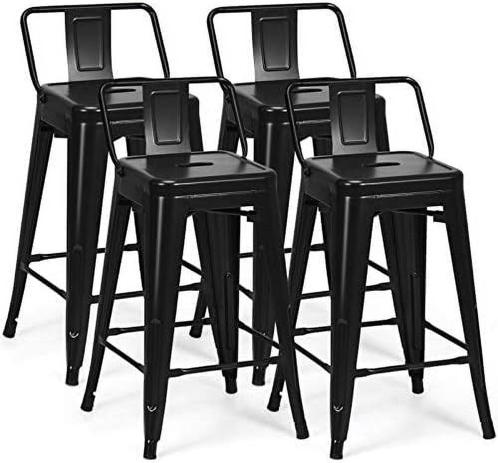 Set of 4 Black Metal Backless Bar Stools with Footrest