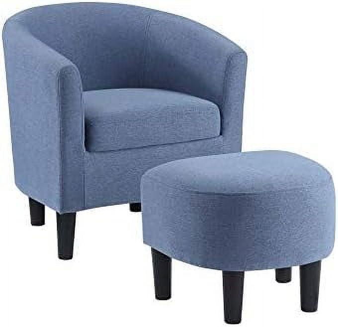 Take-a-Seat Churchill Accent Chair with Ottoman in Blue Fabric