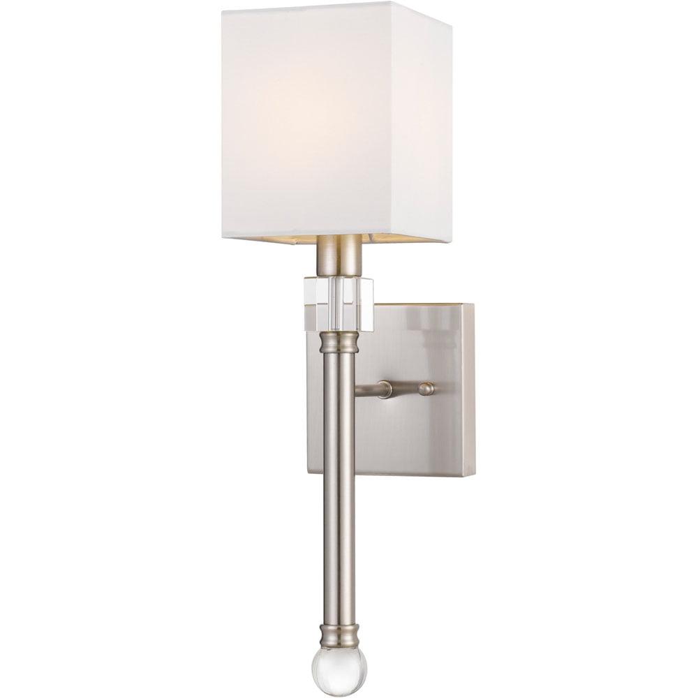 Elegant Satin Nickel Wall Sconce with Crystal Ornaments and Square Hardback Shade