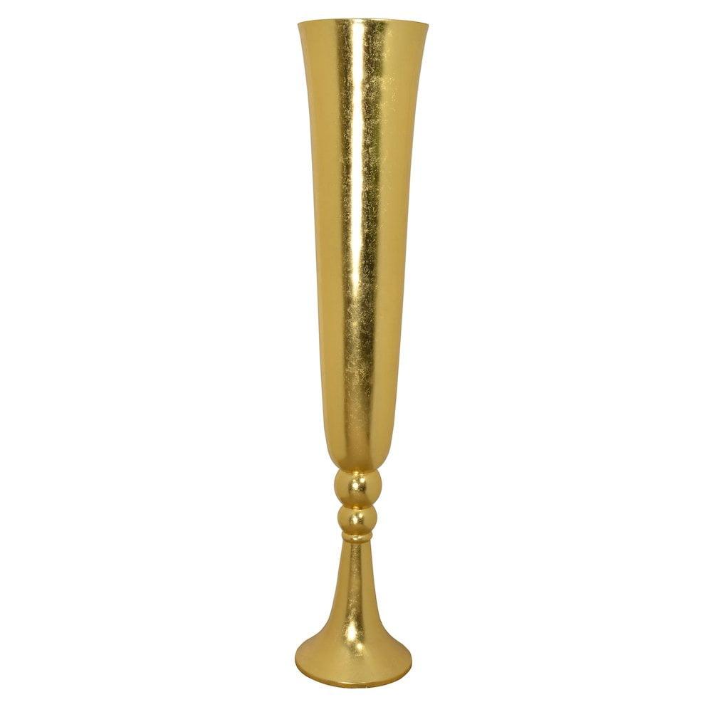 Tall Gold Leaf Fiberglass Resin Fluted Vase