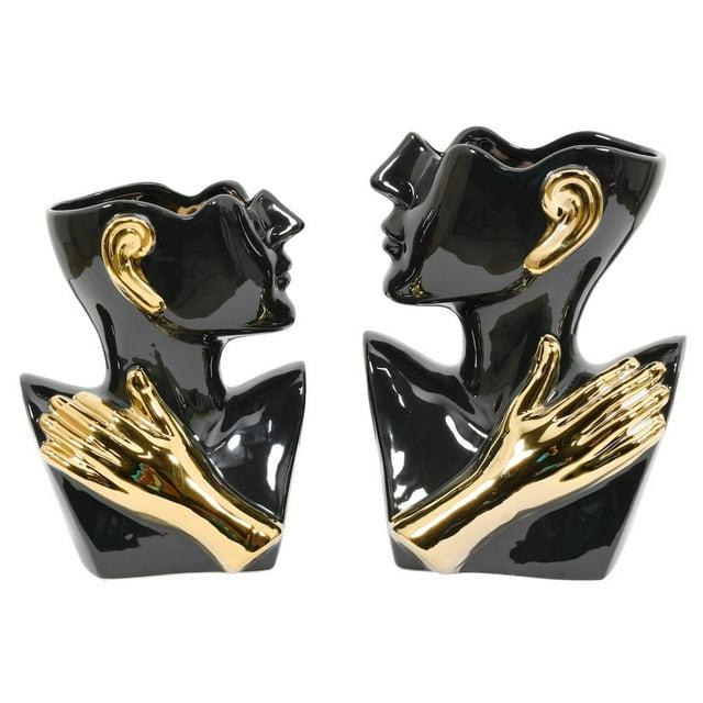 AFD Home Abstract Torso Vases Black with Gold Accents Set of 2