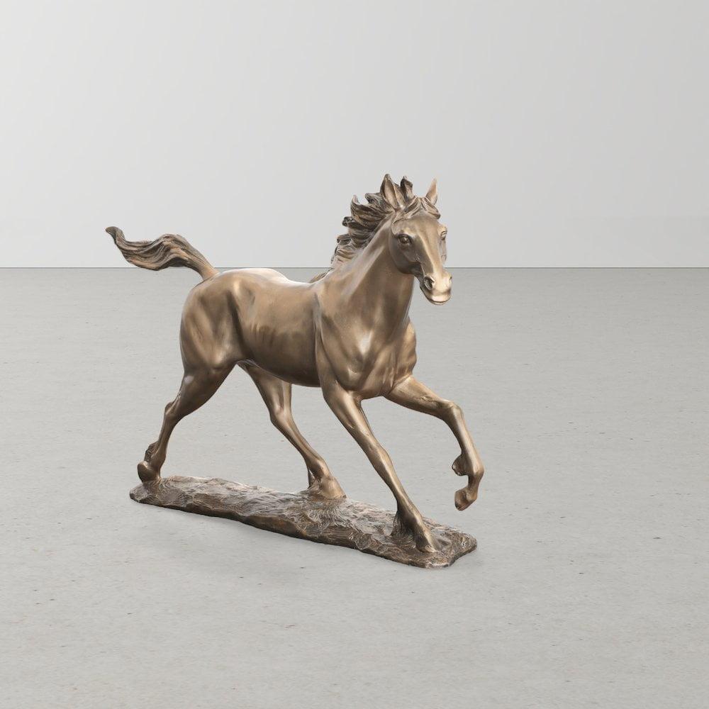 Bronzed Galloping Horse Resin Statue with Platine Finish