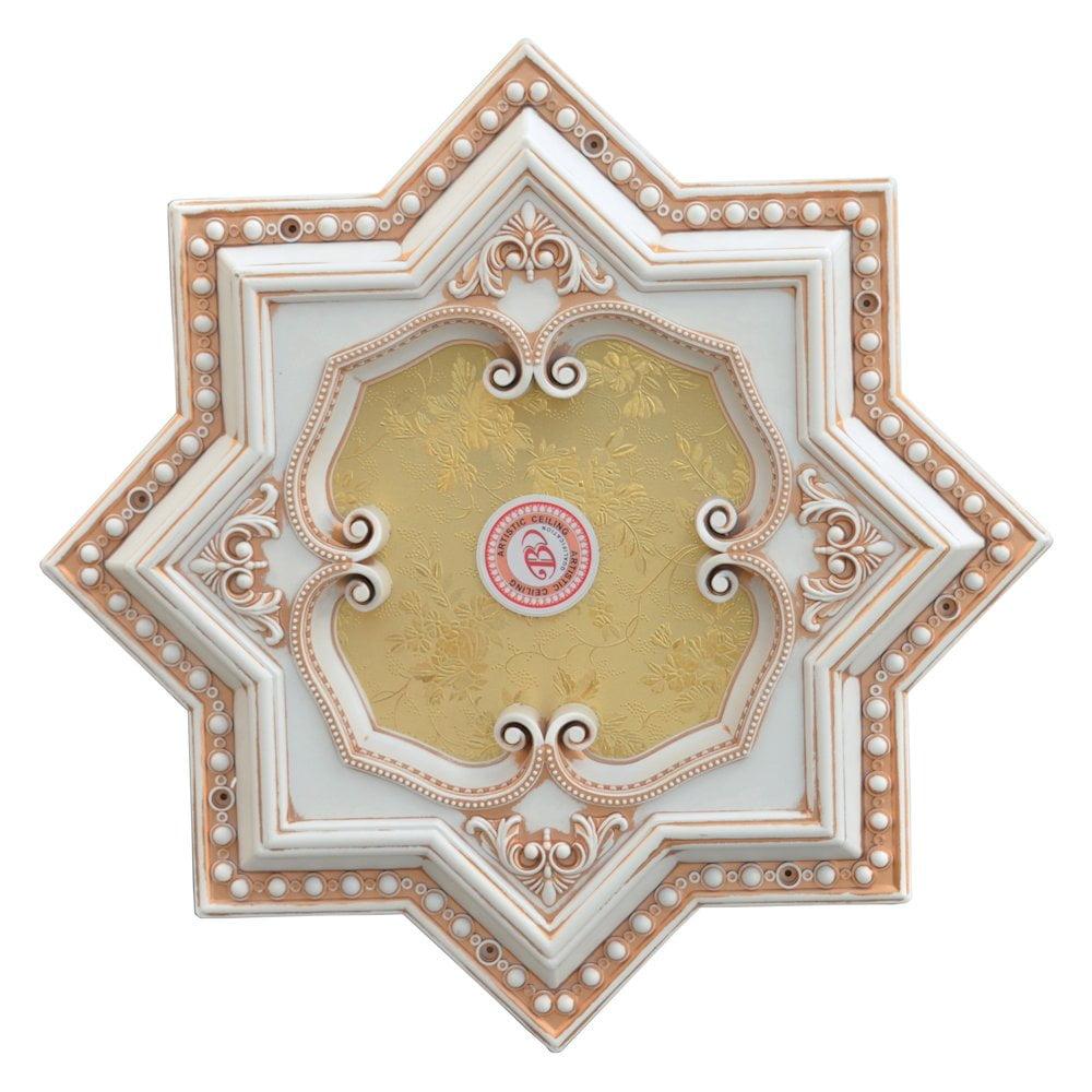 Ivory and Gold Eight-Pointed Star Chandelier Ceiling Medallion, 24 Inches