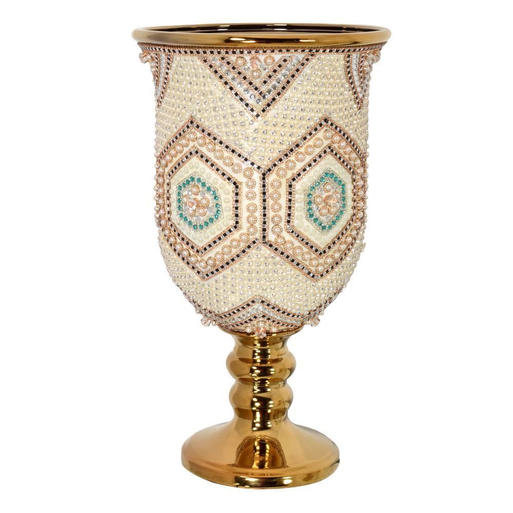 Ivory and Gold Porcelain Moroccan Chalice Vase