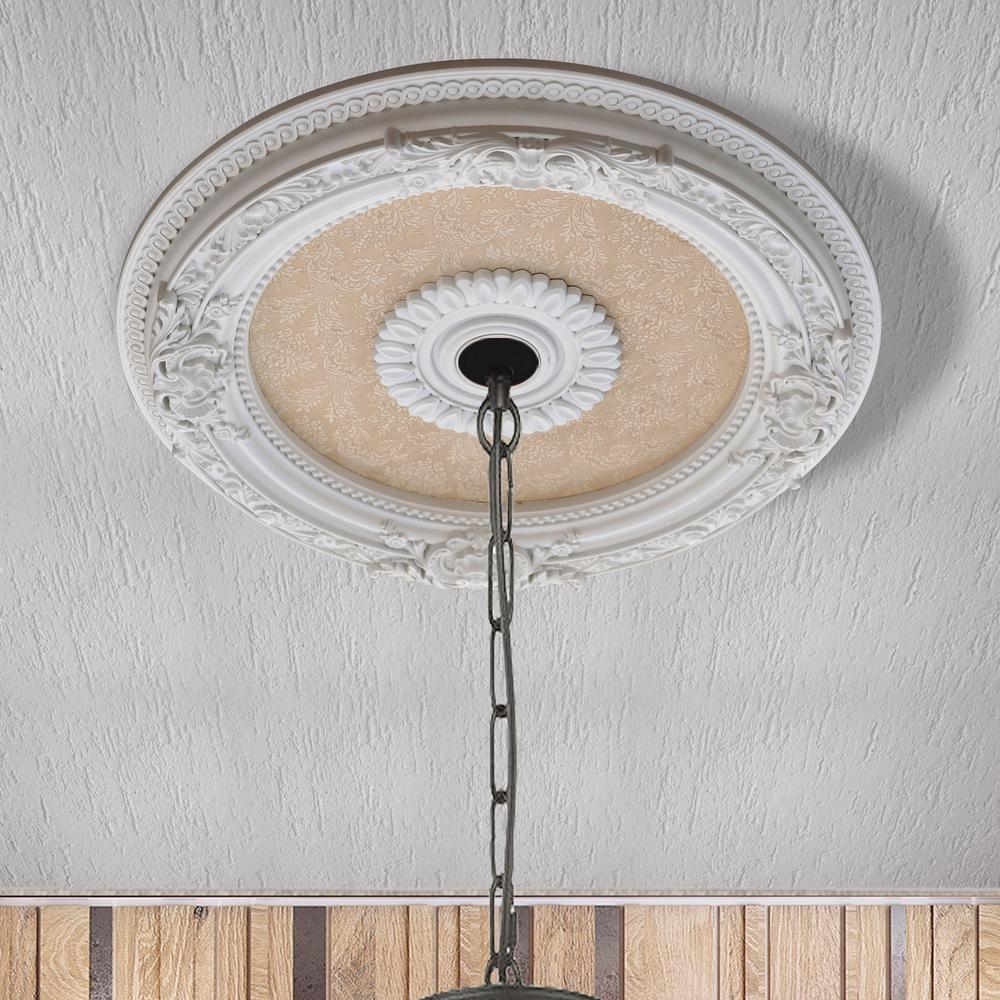 Petite White and Beige Polystyrene Chandelier Ceiling Medallion, 24 Inches