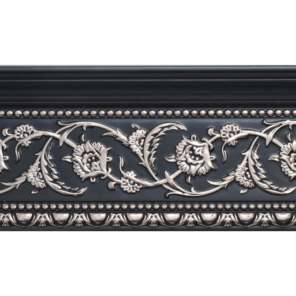 94-Inch Black and Silver Floral Polystyrene Crown Molding