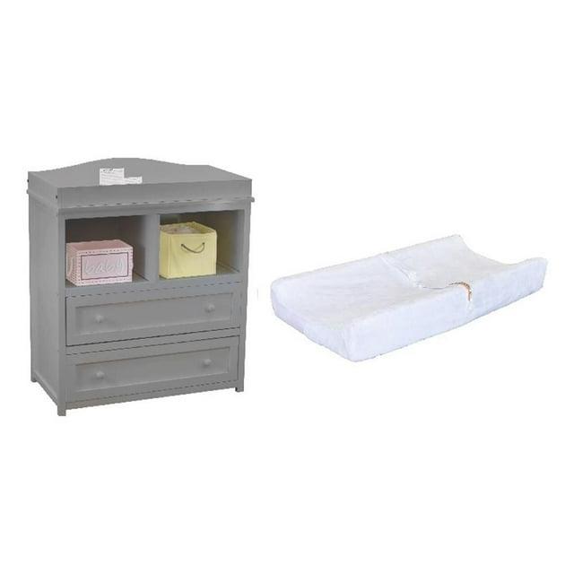 008G-554-1 Leila 2-Drawer Changing Table with Contoured Changing Pad & Fabric Cover, Gray