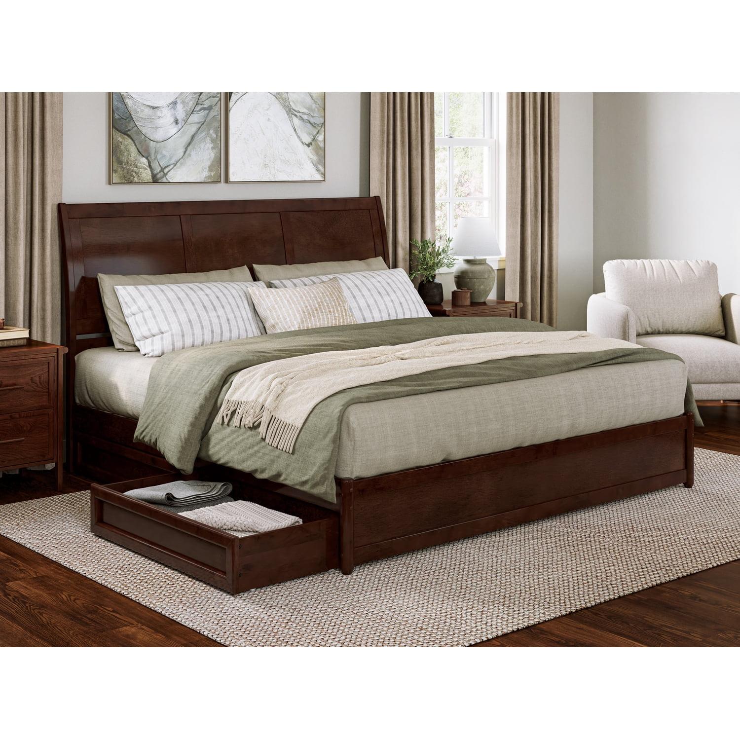 AFI, Andorra King Platform Bed with Panel Footboard and Storage Drawers, Walnut