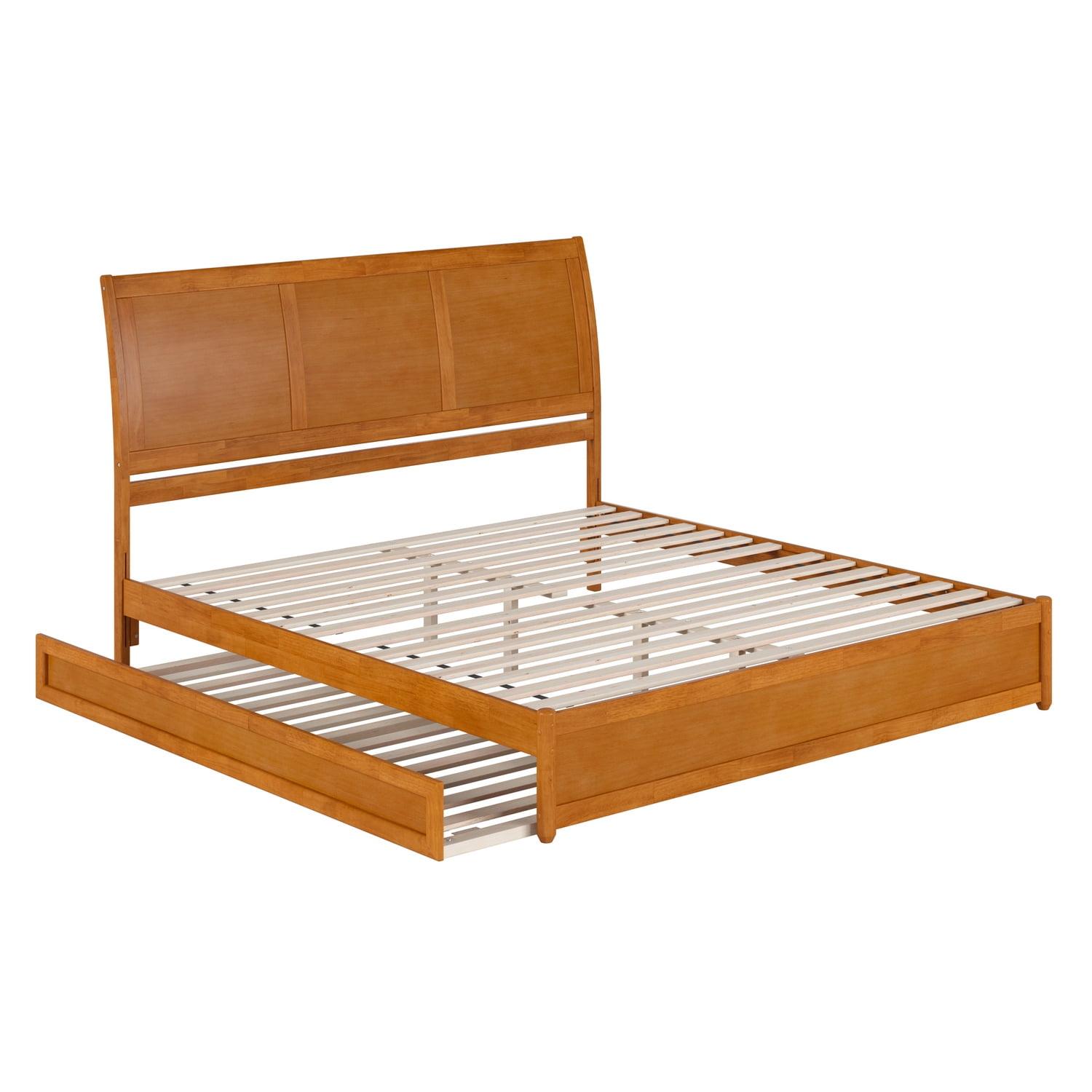 Light Toffee King Wood Platform Bed with Trundle and Slats