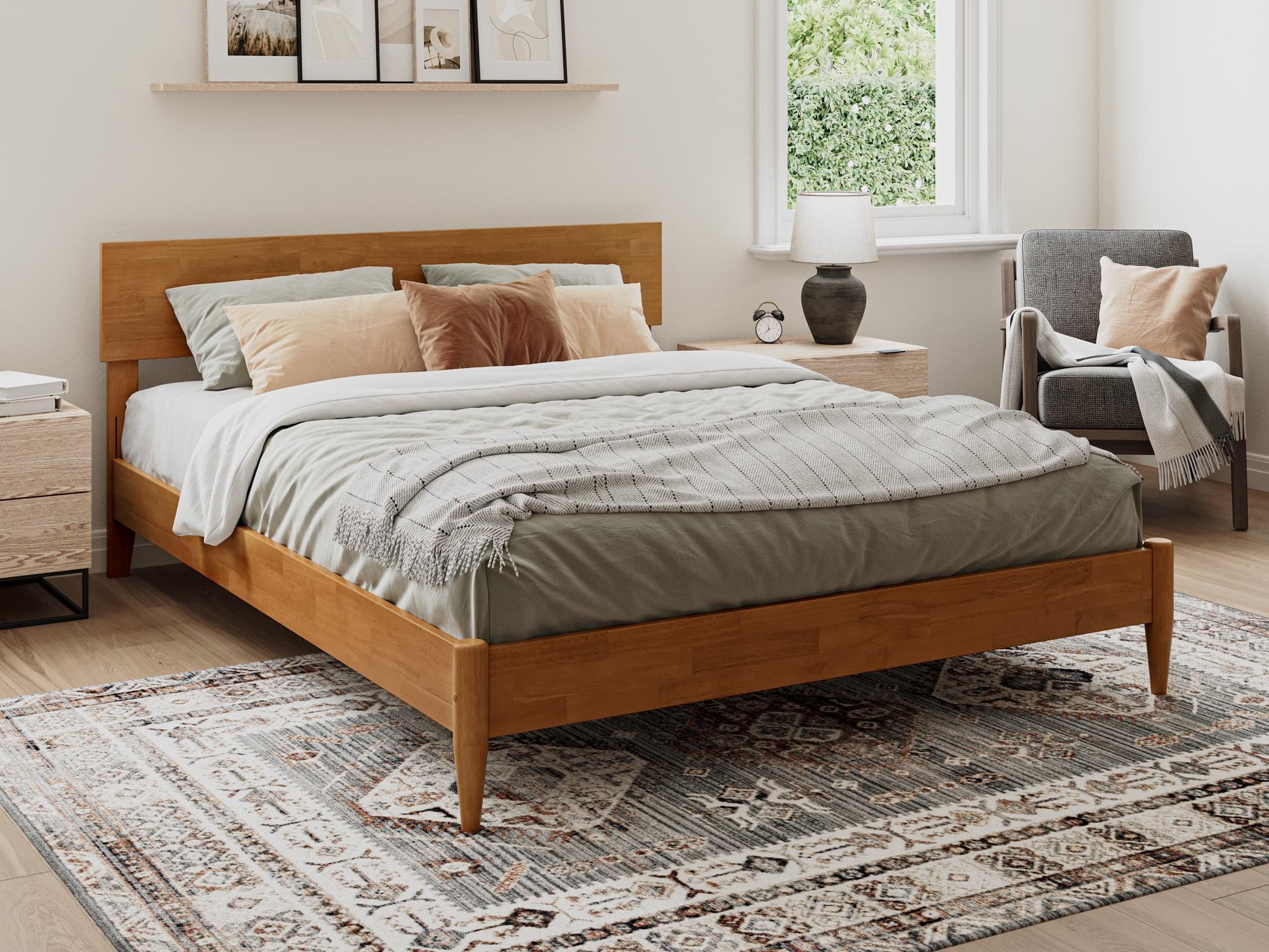 AFI Aria Queen Modern Solid Wood Low Profile Platform Bed, Light Toffee