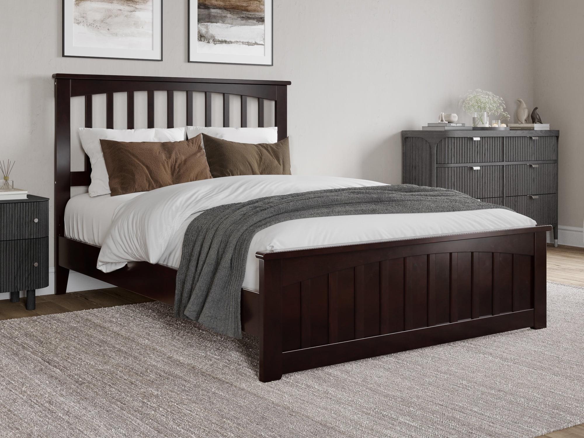 Espresso Full Wood Platform Bed with Slatted Headboard and Footboard