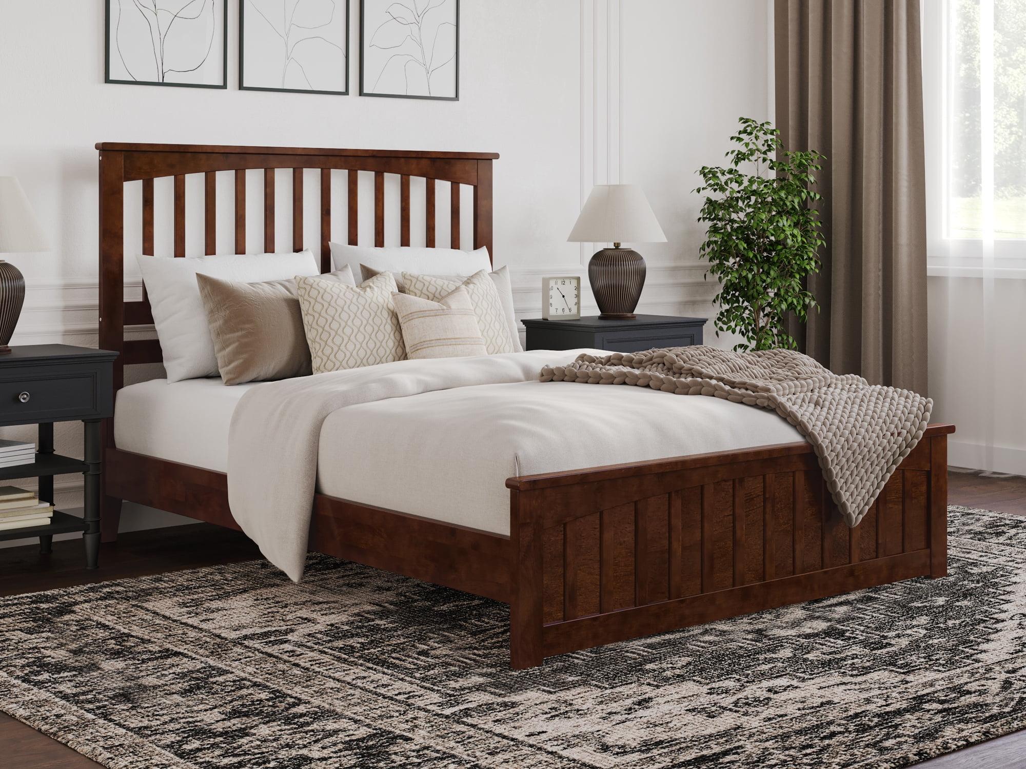 Walnut Queen Wood Platform Bed with Slatted Headboard