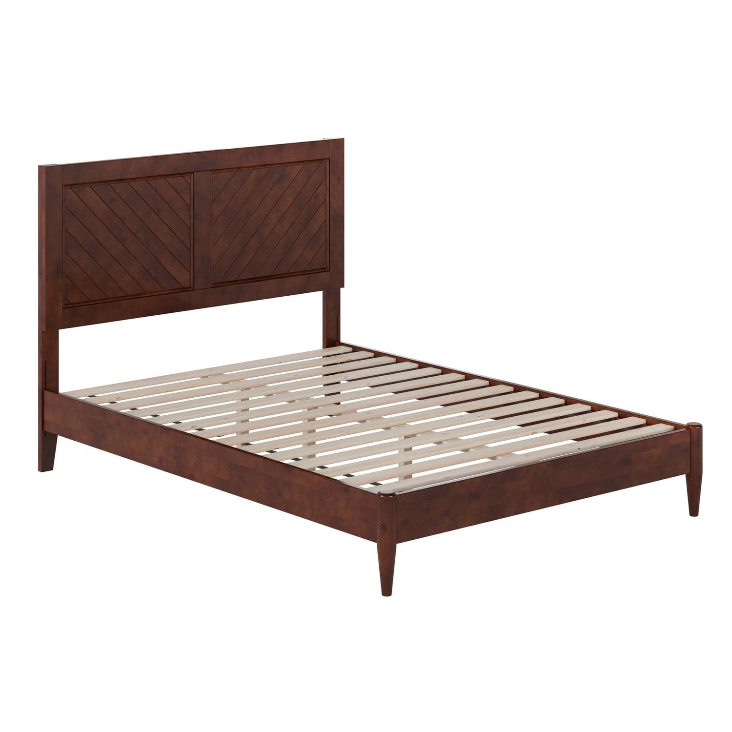 Walnut Full Solid Wood Platform Bed with Chevron Headboard