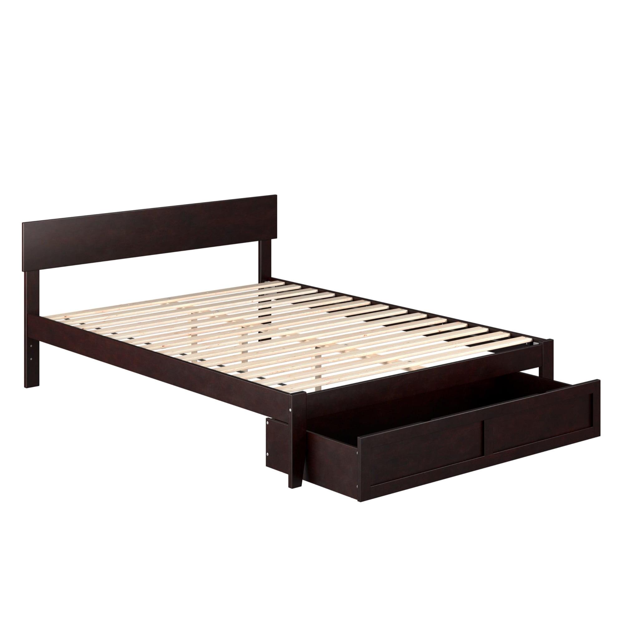 Espresso Queen Wood Platform Bed with Storage Drawer