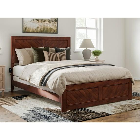 AFI Canyon Walnut Solid Wood Foundation Bed Frame with Matching Footboard, Queen
