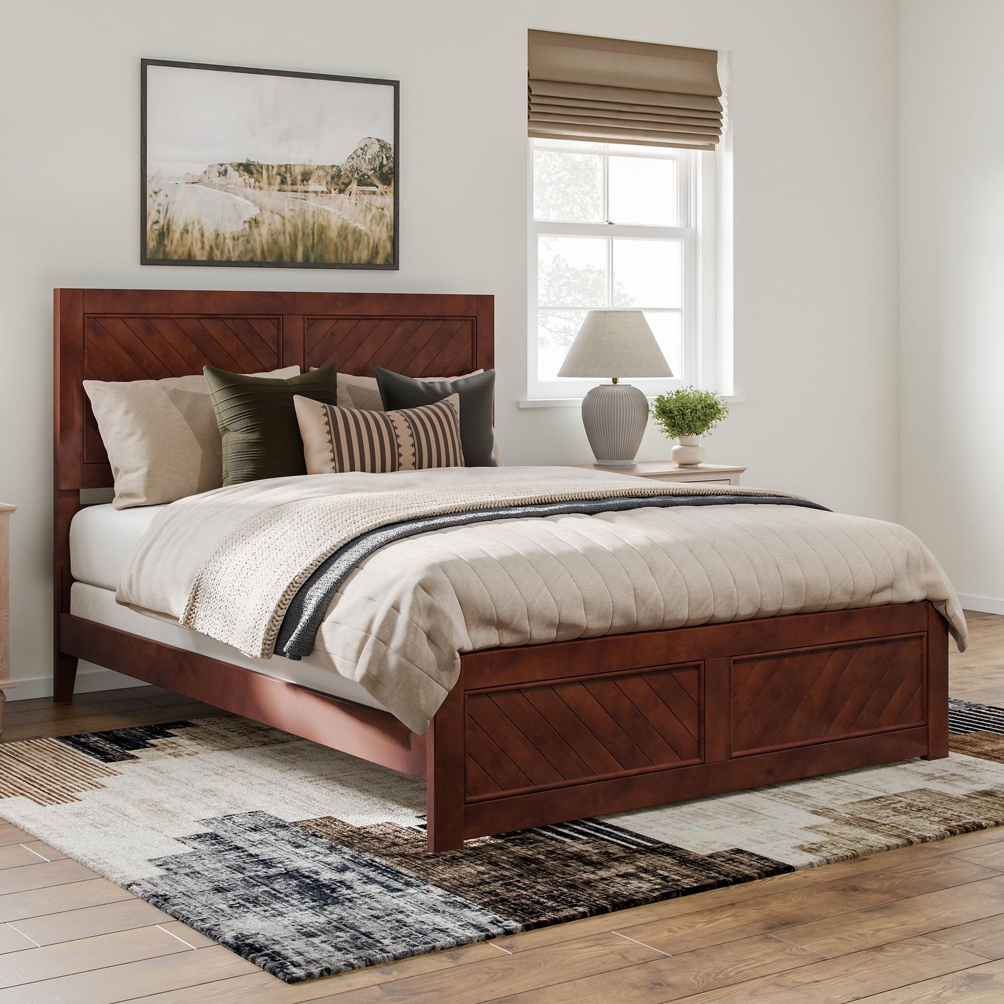 AFI Canyon Walnut Solid Wood Foundation Bed Frame with Matching Footboard, Queen