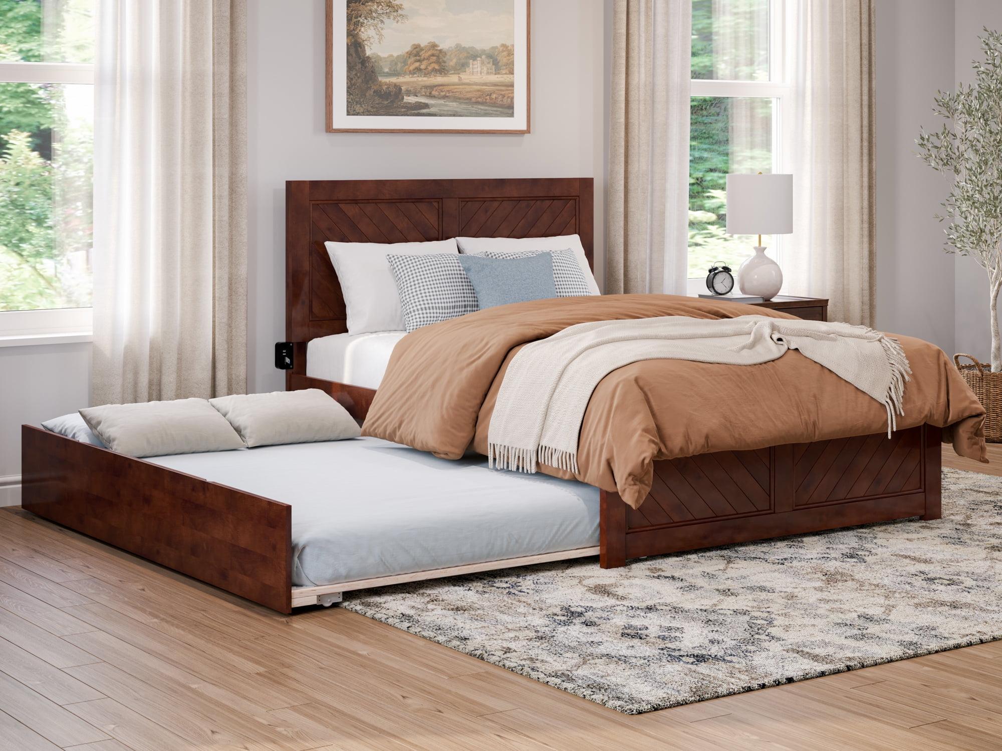 Canyon Walnut Full Platform Bed with Trundle and Chevron Headboard