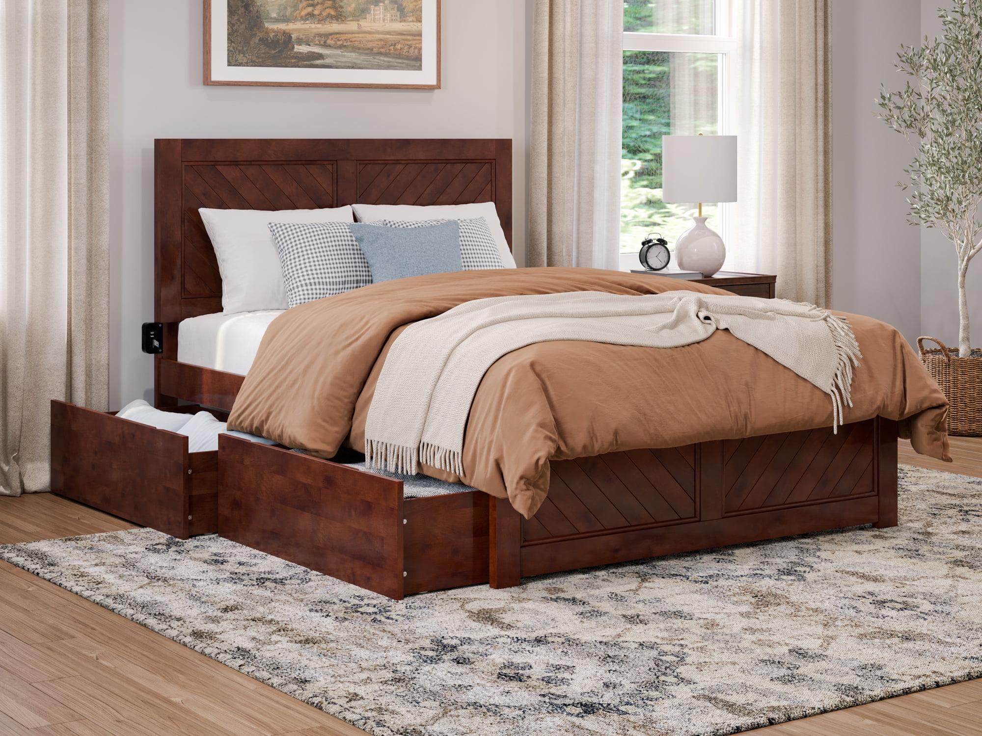 AFI Canyon Walnut Solid Wood Platform Bed with Matching Footboard & Storage Drawers, Full