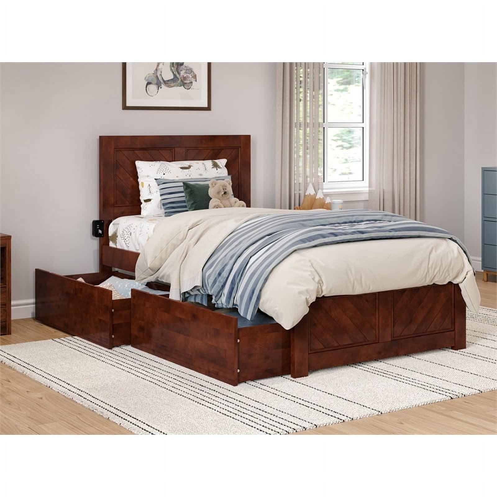 AFI Canyon Walnut Solid Wood Platform Bed with Matching Footboard & Storage Drawers, Twin