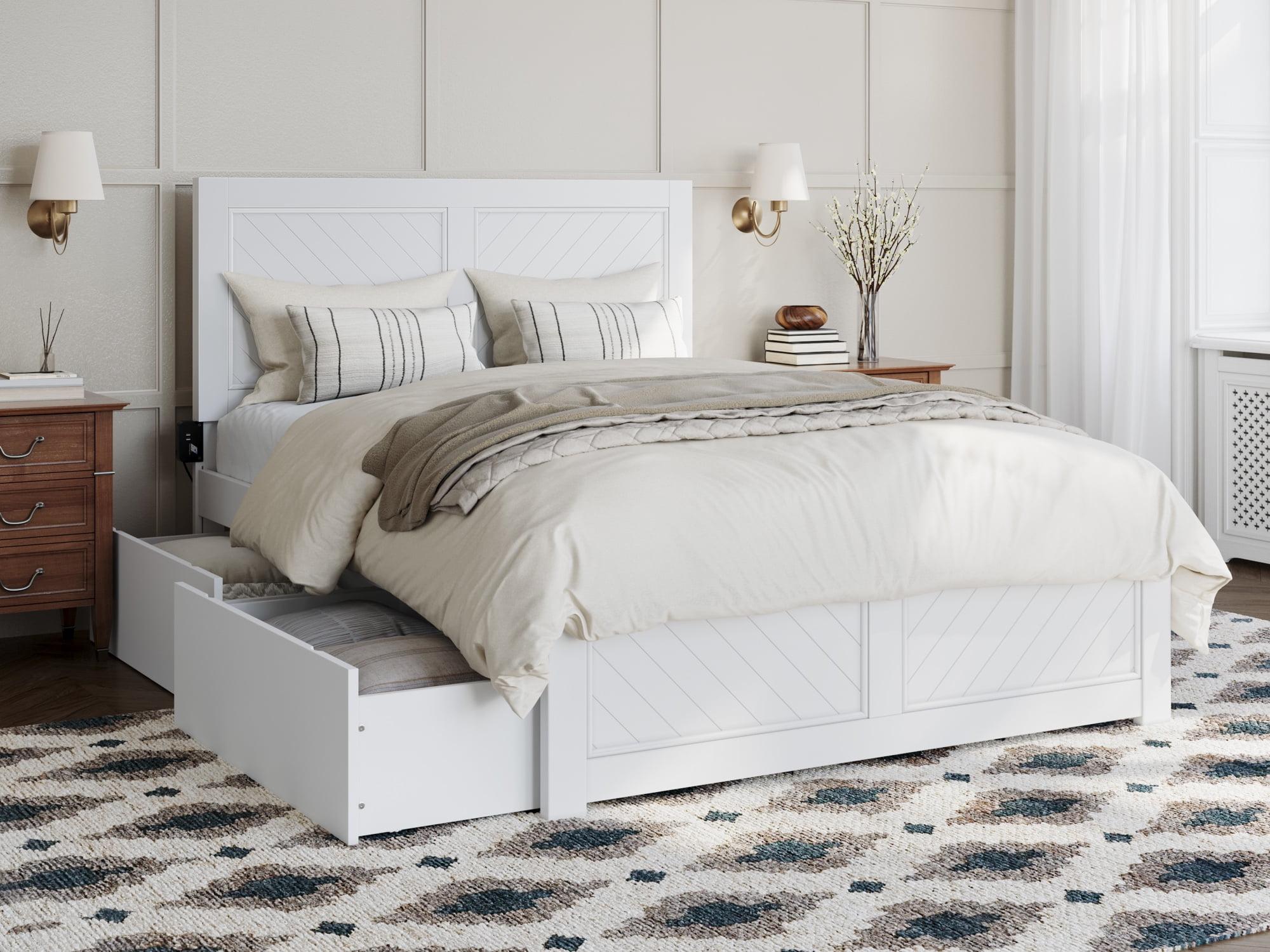 Canyon White Full Wood Platform Bed with Storage Drawers