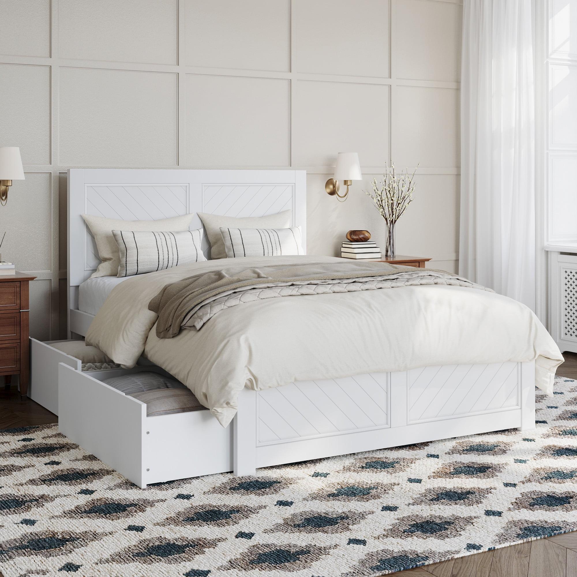 AFI Canyon White Storage Platform Bed with Matching Footboard, Full