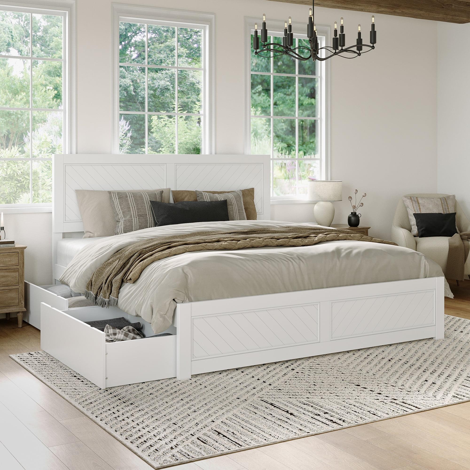 AFI Canyon White Storage Platform Bed with Matching Footboard, King