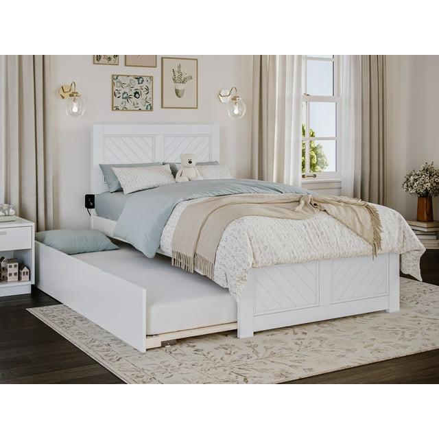 HAOYUN Canyon Twin XL Farmhouse Solid Wood Platform Bed with Footboard & Twin XL Trundle, White