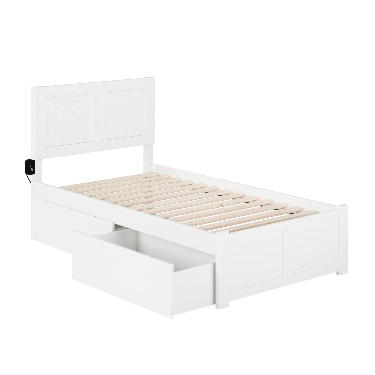 AFI Canyon Wood Twin Size Platform Bed with 2 Drawers in White