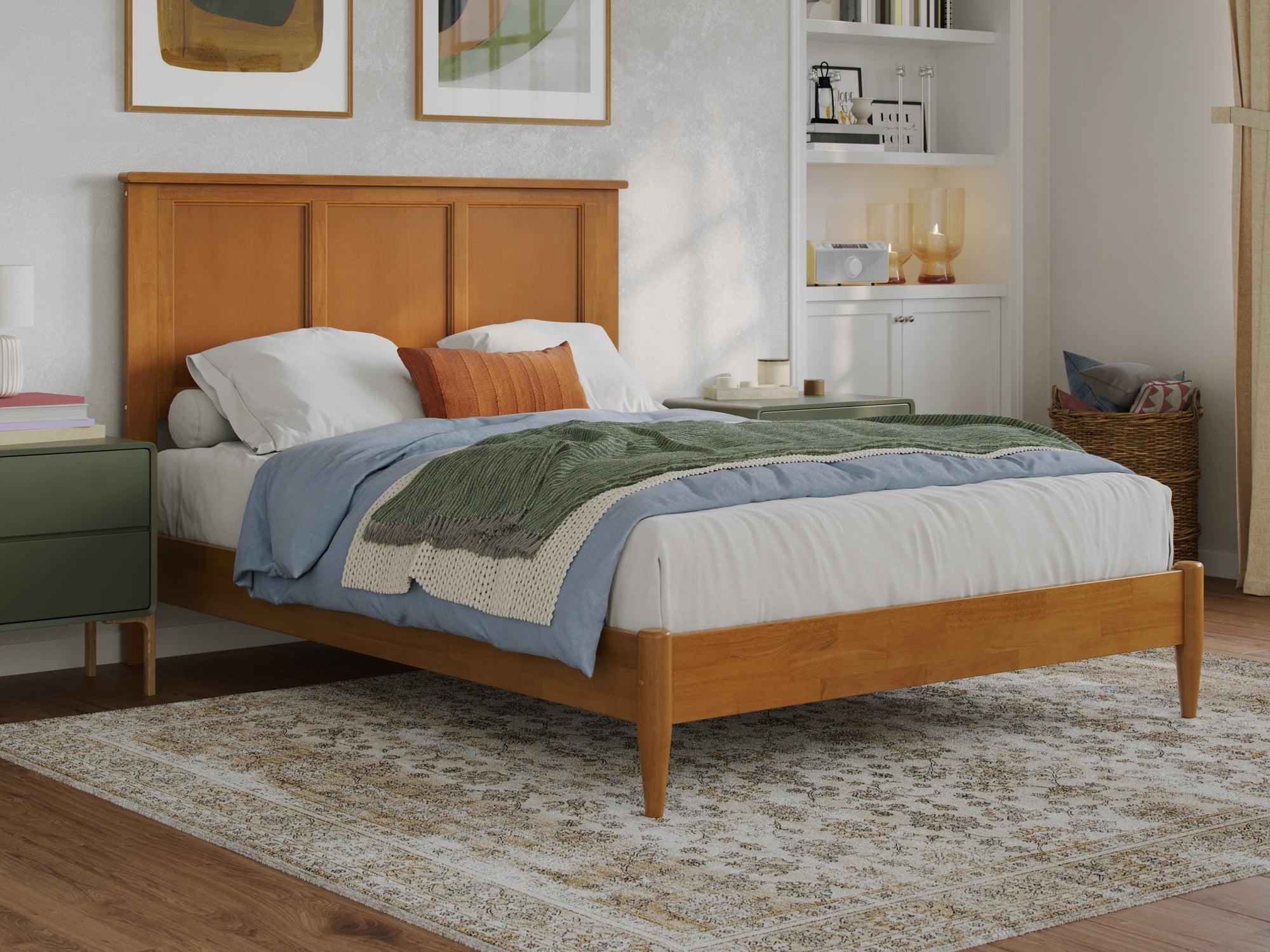 Charlotte Light Toffee Full Solid Wood Platform Bed with Headboard