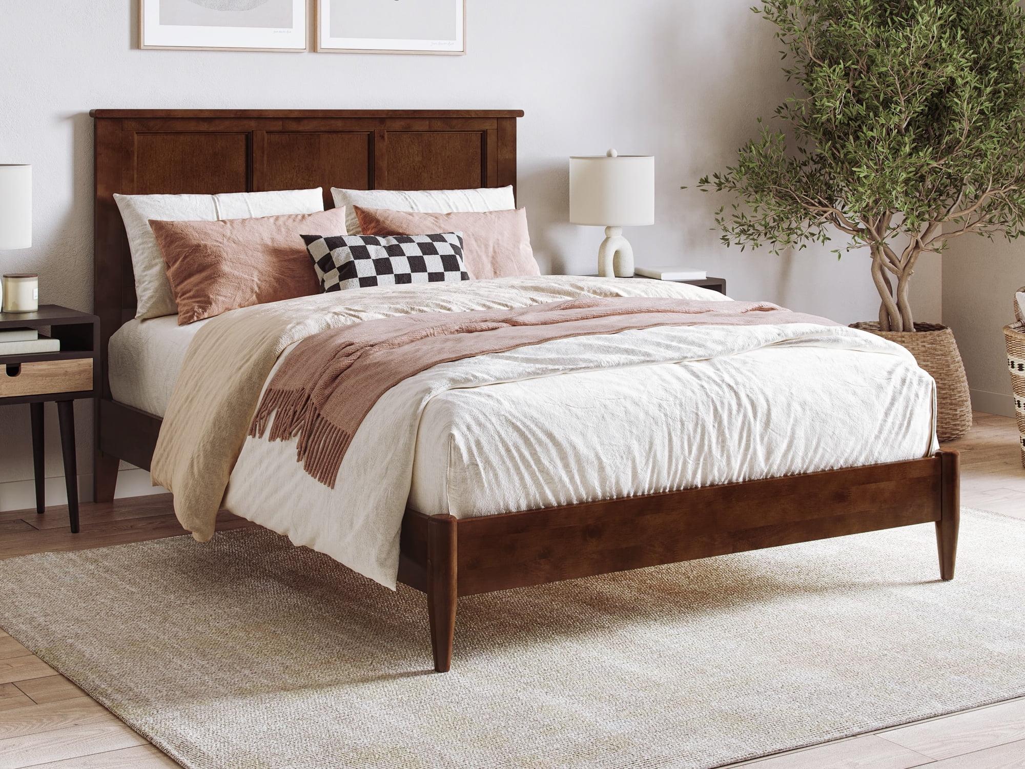 AFI Charlotte Full Solid Wood Low Profile Platform Bed, Walnut