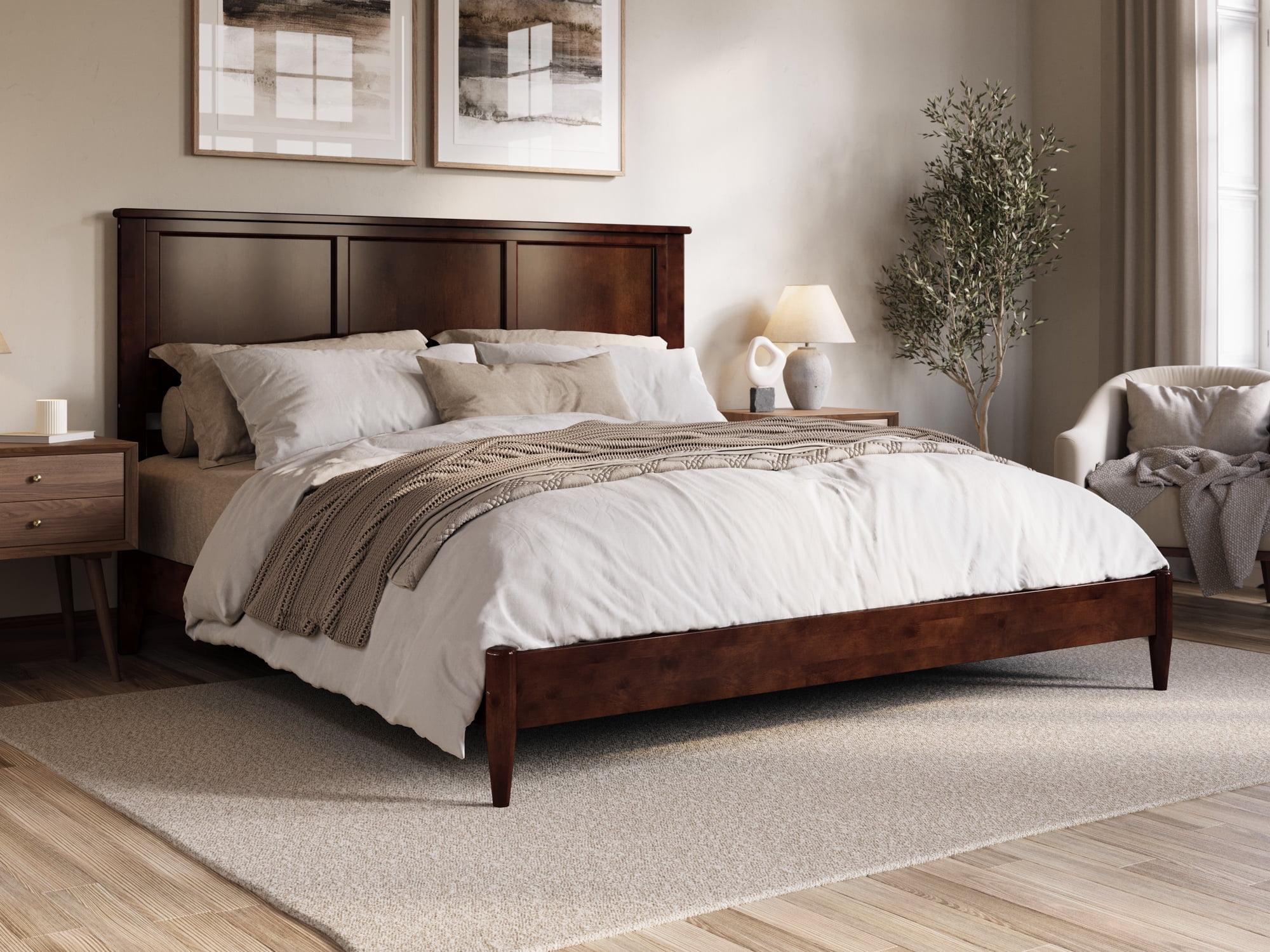 Charlotte Walnut King Solid Wood Low Profile Platform Bed