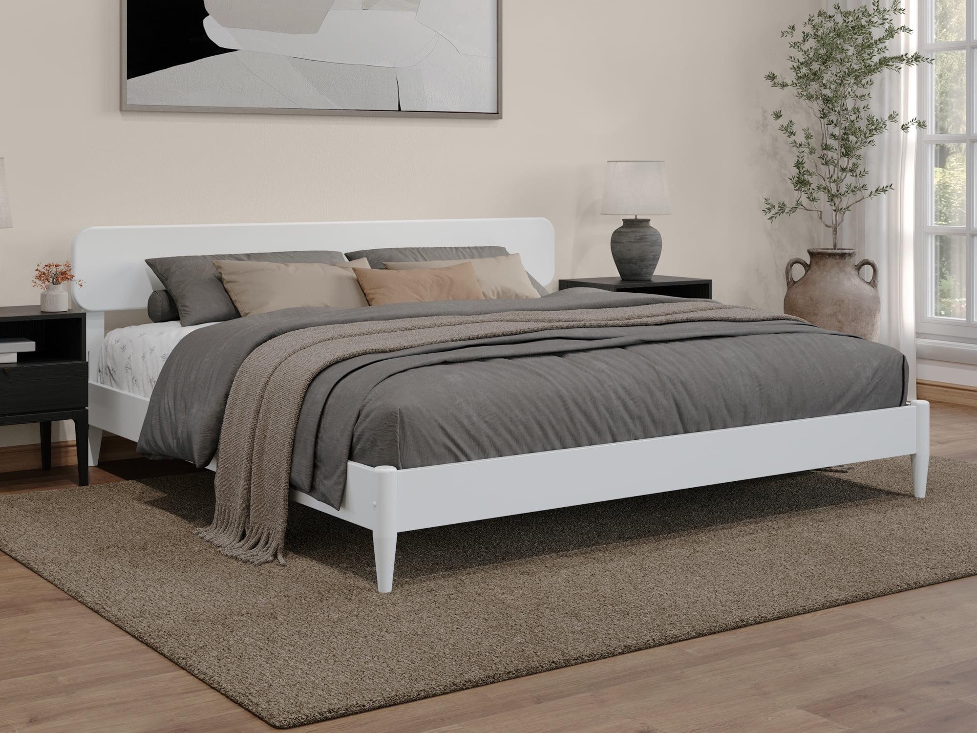 Florence White King Solid Wood Low Profile Platform Bed