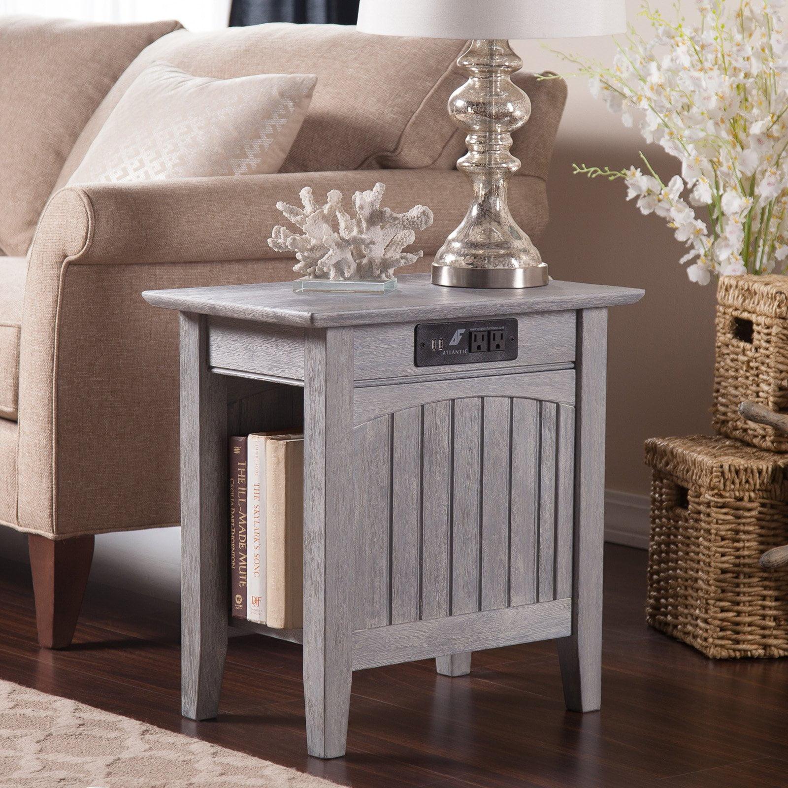 Nantucket Driftwood Rectangular Side Table with Charging Station