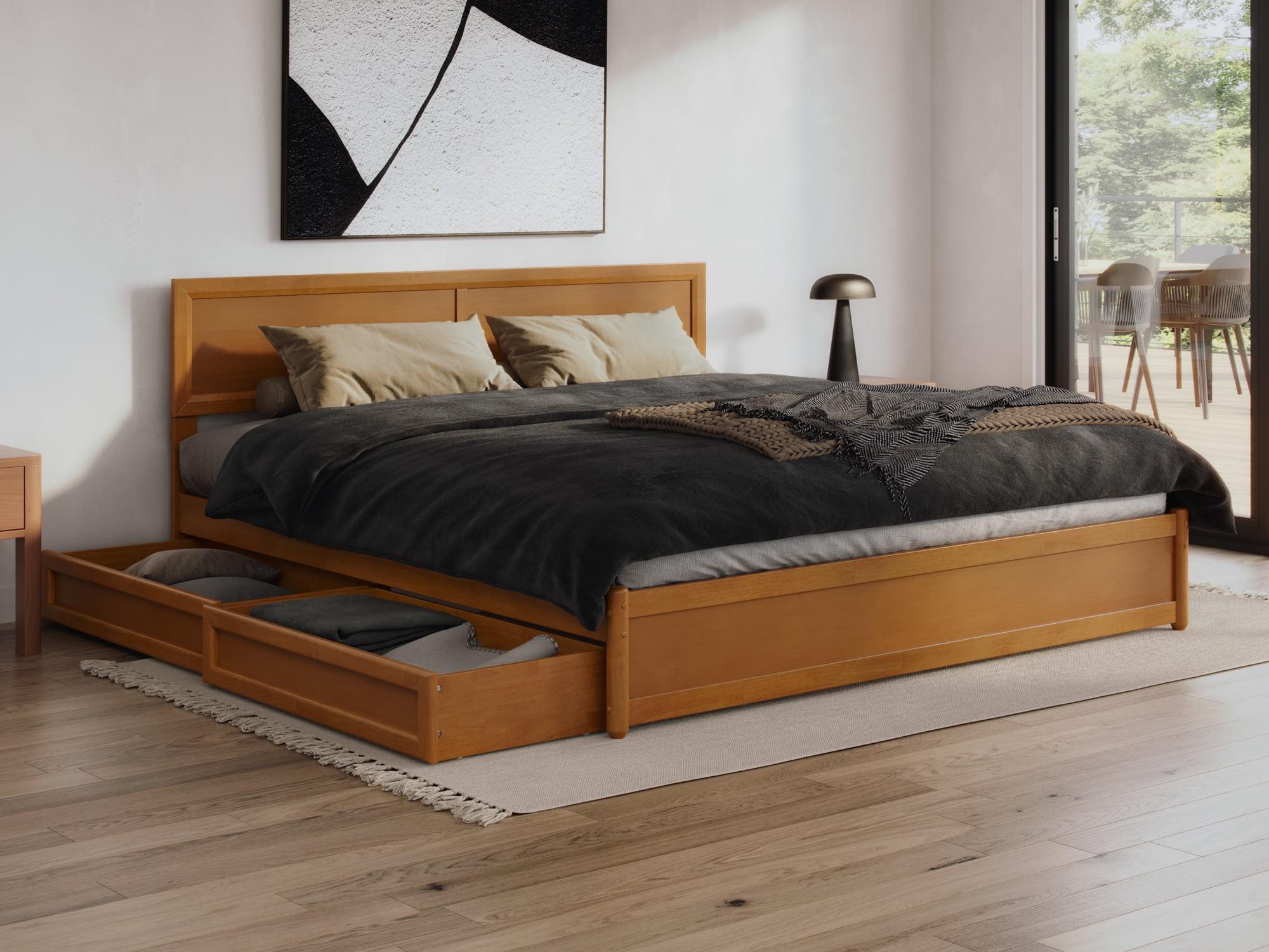 Lylah King Medium Wood Platform Bed with Storage Drawers