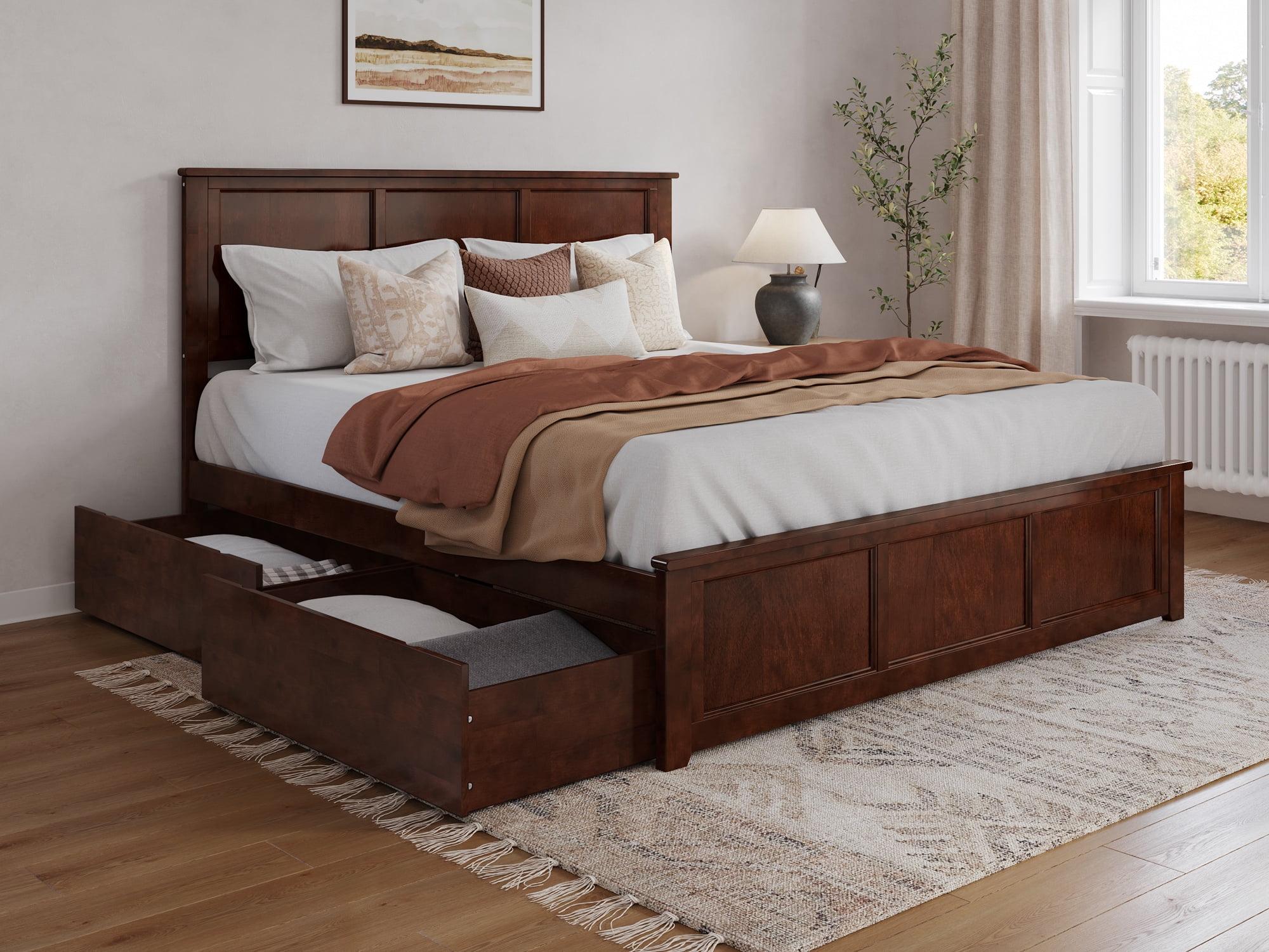 Madison Solid Wood Platform Bed with Matching Footboard & Storage Drawers