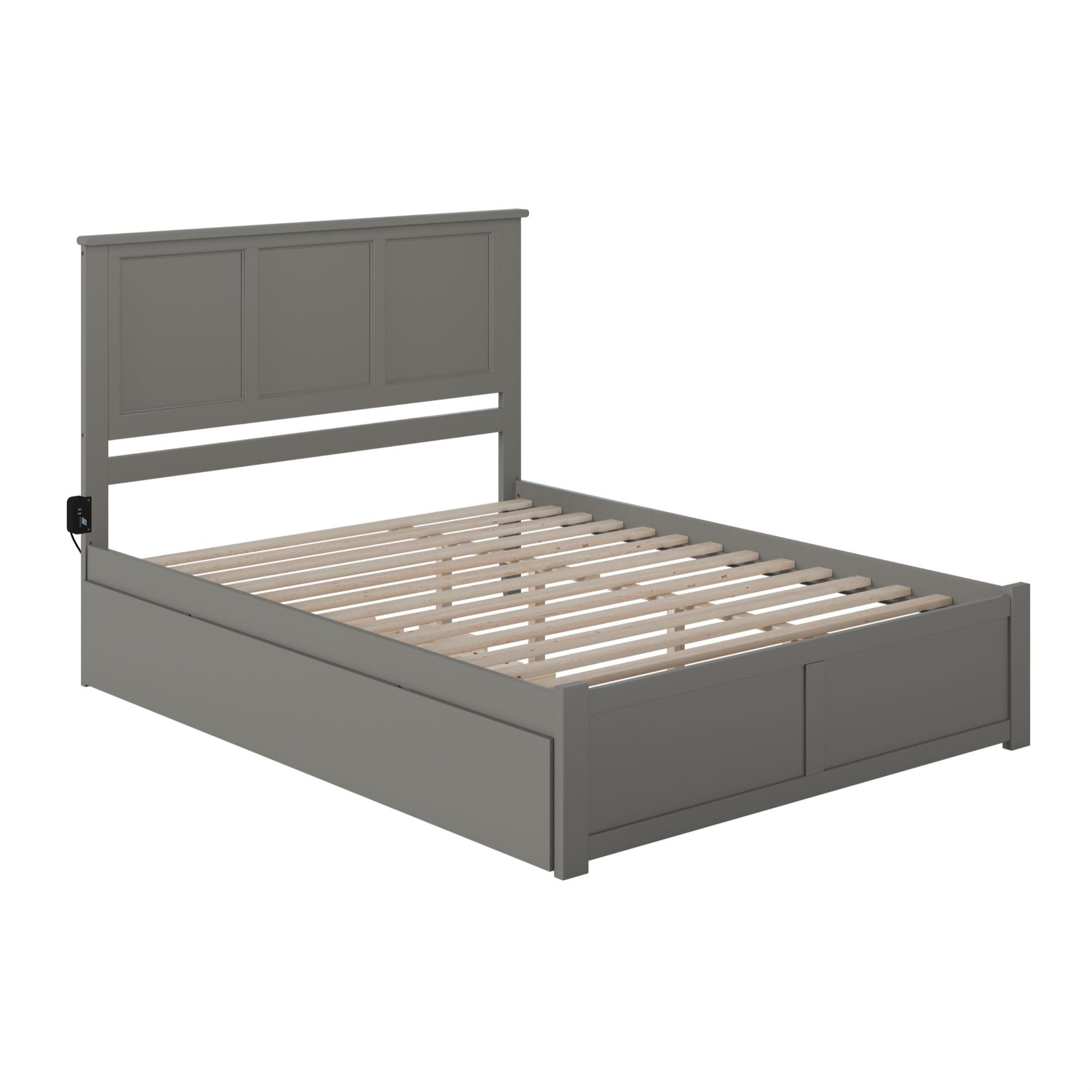 Madison Gray Queen Wood Platform Bed with Trundle and USB Ports