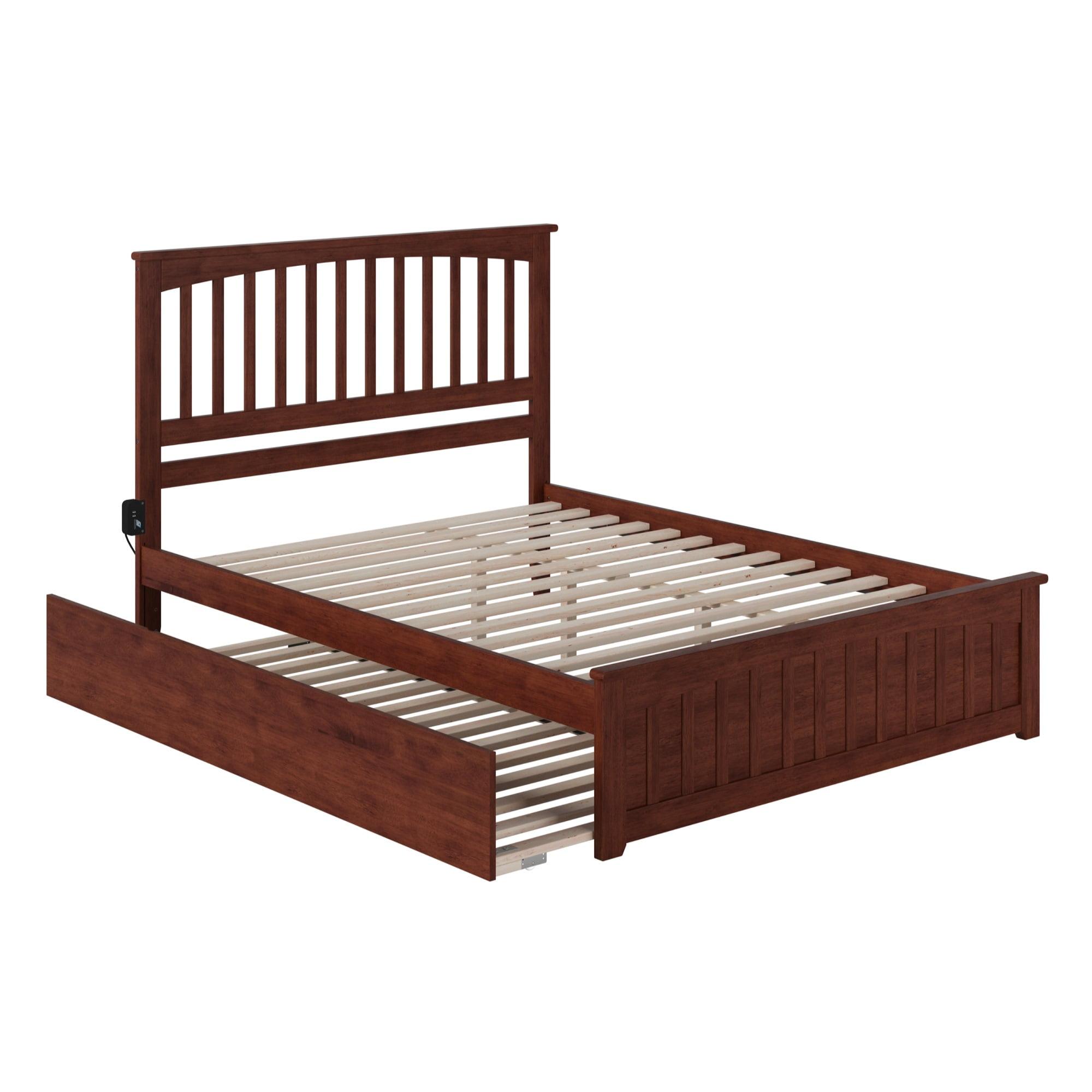 Walnut Queen Mission Platform Bed with Trundle and Slats