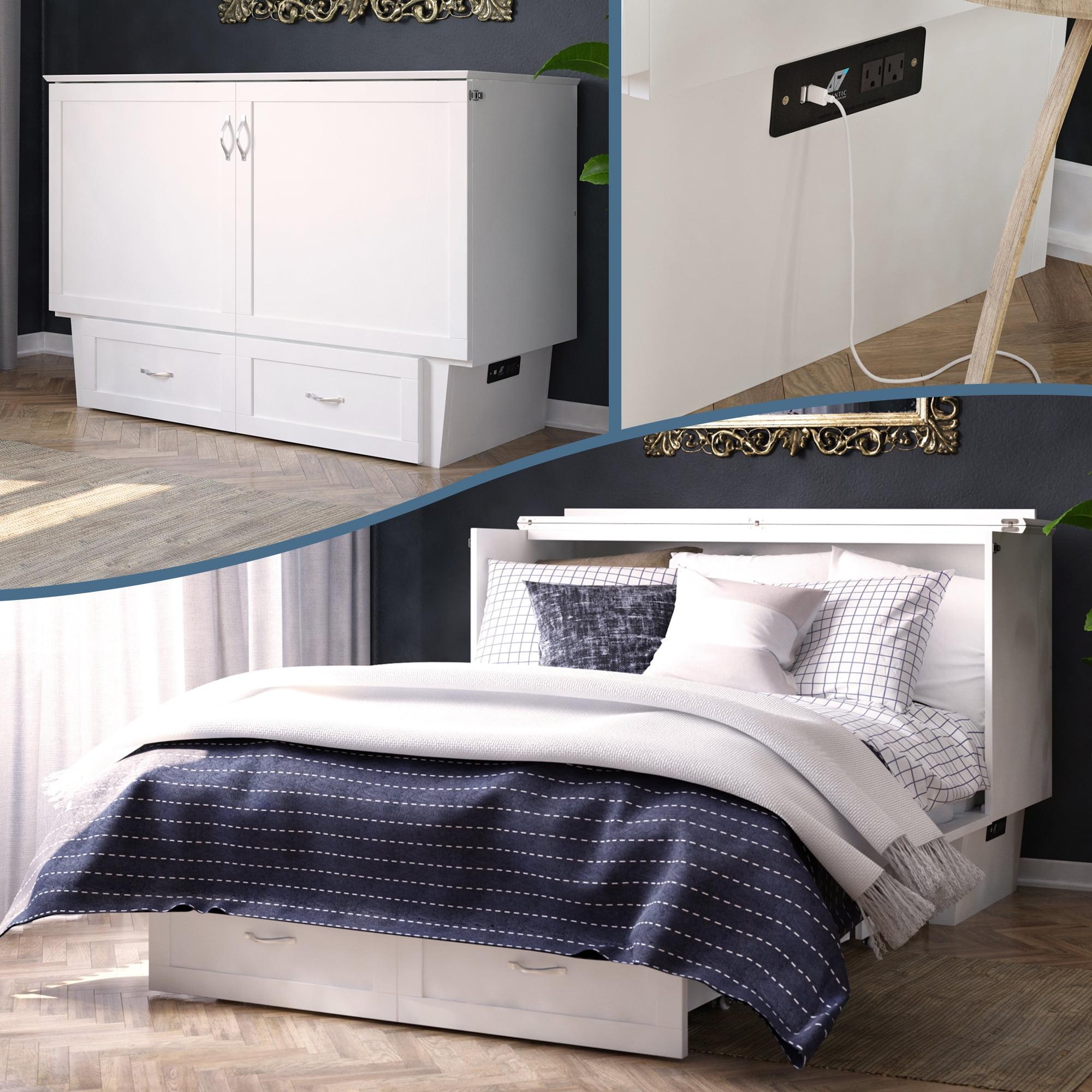 Queen Monroe Murphy Bed Chest with Memory Foam Mattress & USB Charger - AFI