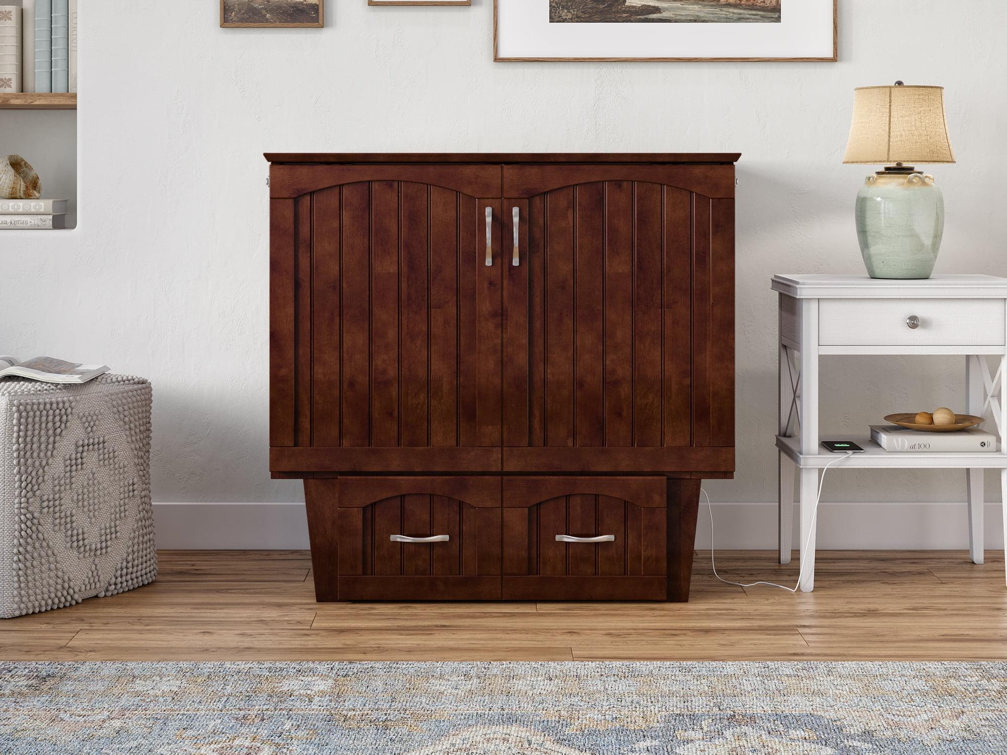 AFI Nantucket Twin Solid Wood Murphy Bed Chest with Mattress, Drawer & Charger, Walnut