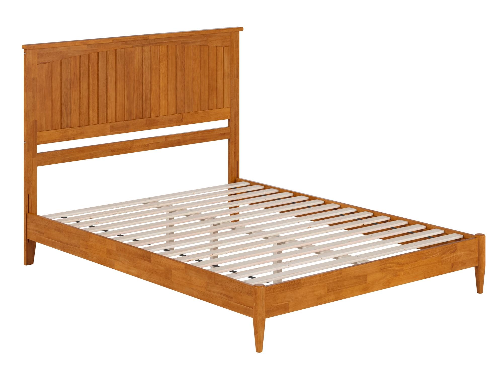 Light Toffee Queen Wood Platform Bed with Headboard and Slats