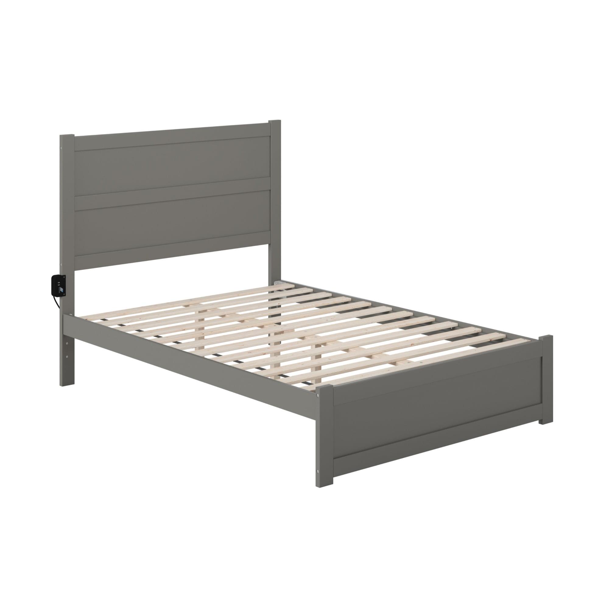 Grey Full Wooden Bed Frame with Headboard and Slats