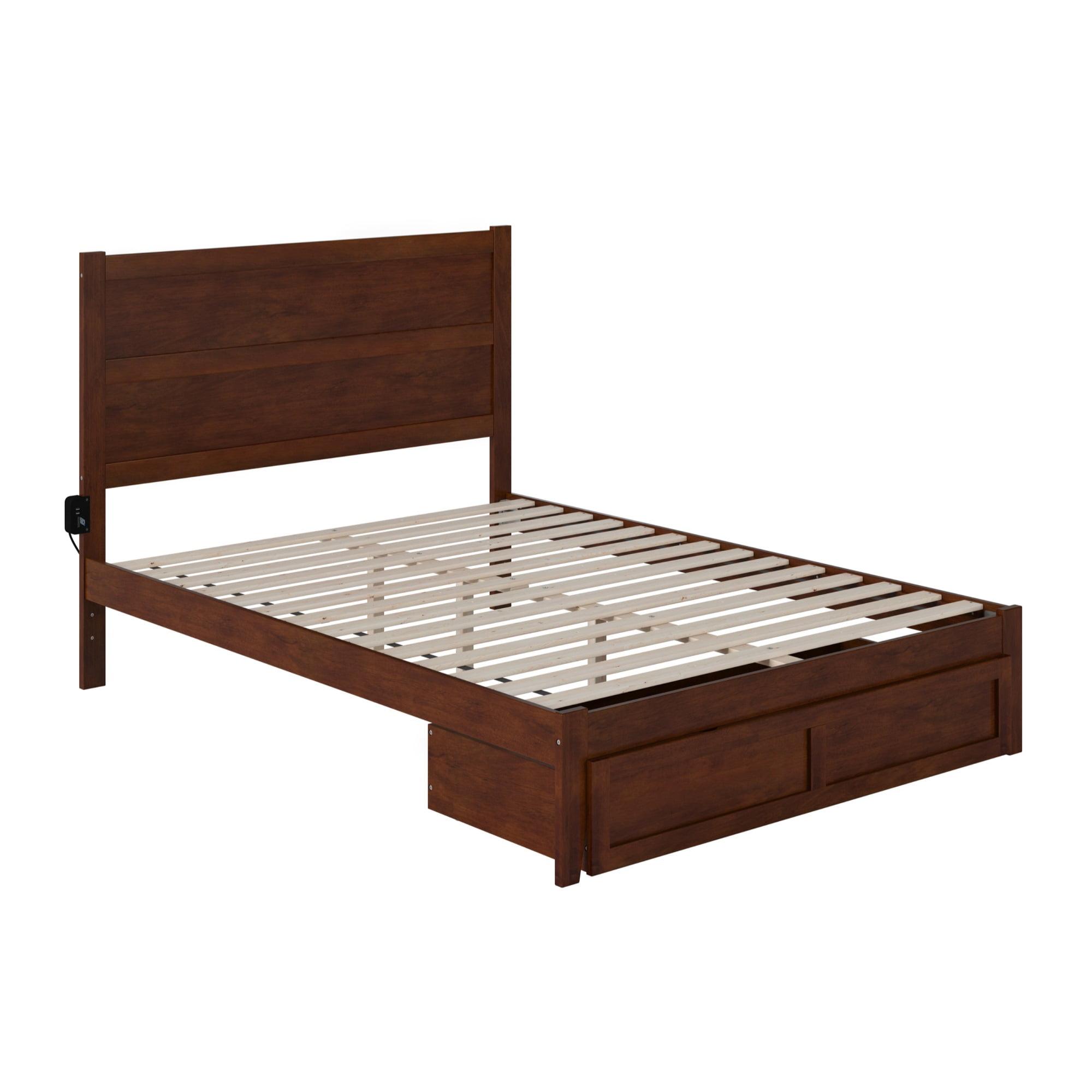 Walnut Queen Wood Platform Bed with Foot Drawer