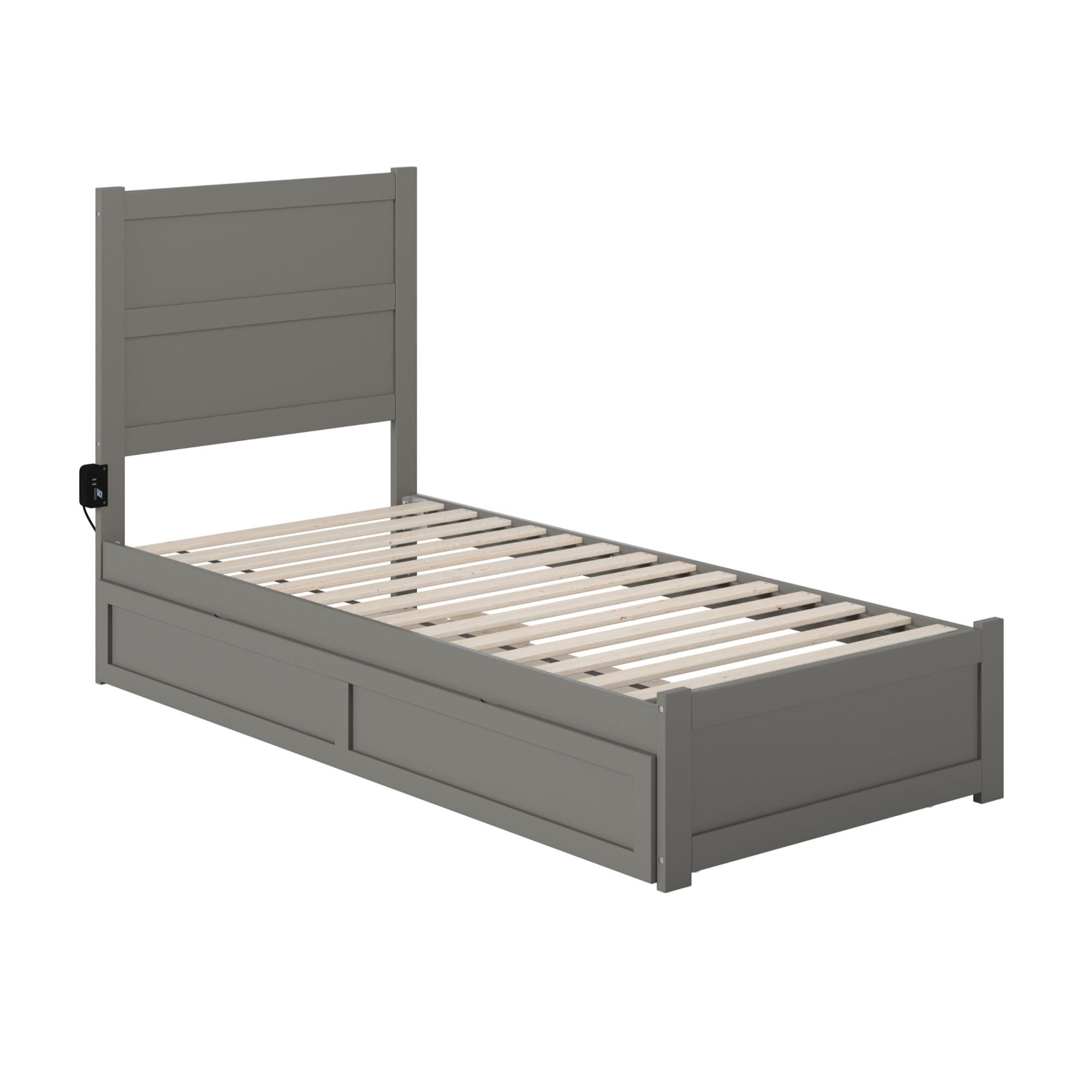 Gray Twin XL Wood Platform Bed with Trundle and Headboard