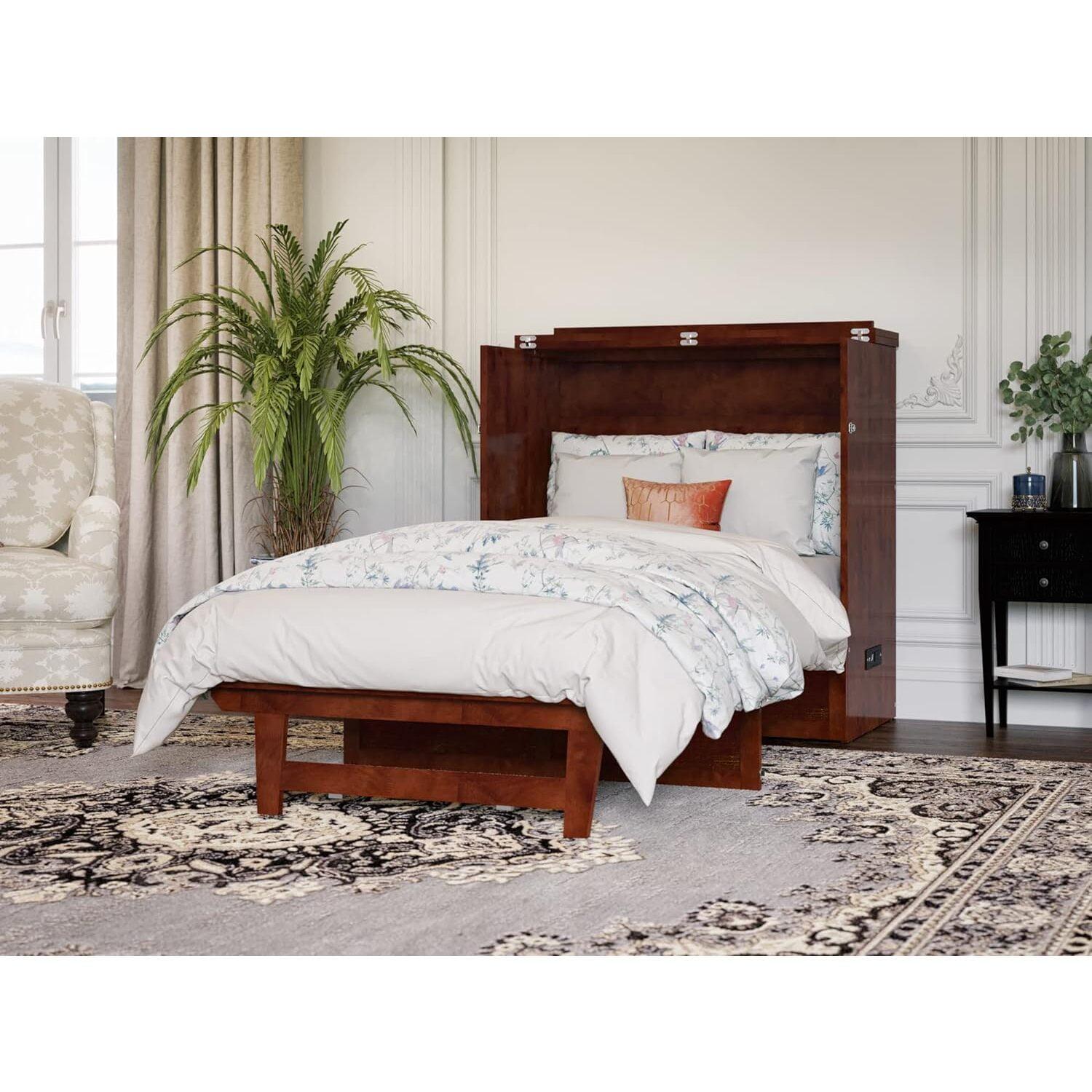 AFI Northfield Walnut Twin XL Solid Wood Murphy Bed Chest