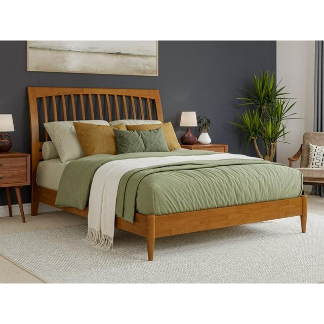 AFI Orleans Queen Solid Wood Low Profile Sleigh Platform Bed, Light Toffee