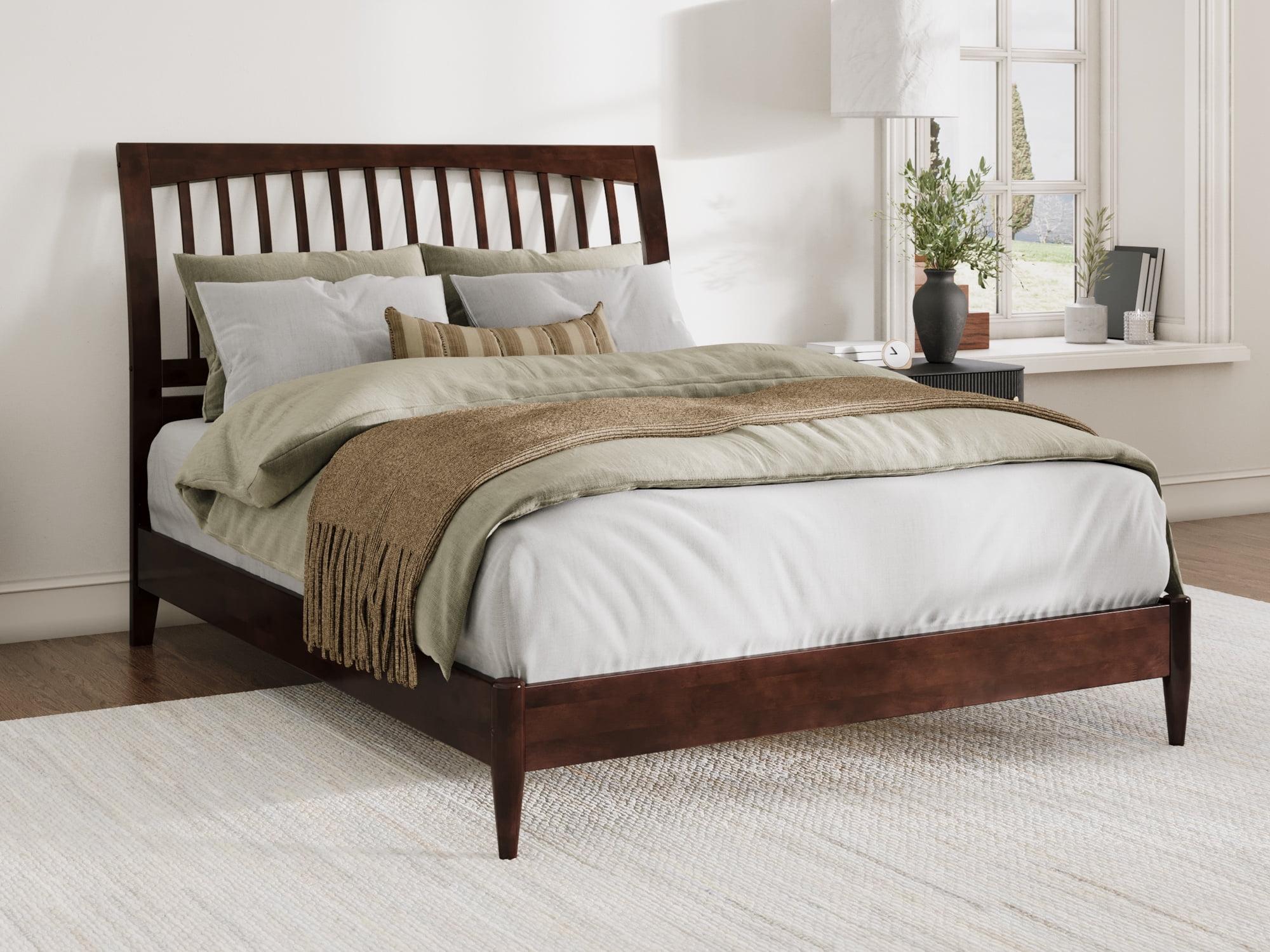 Orleans Queen Walnut Wood Low Profile Sleigh Platform Bed