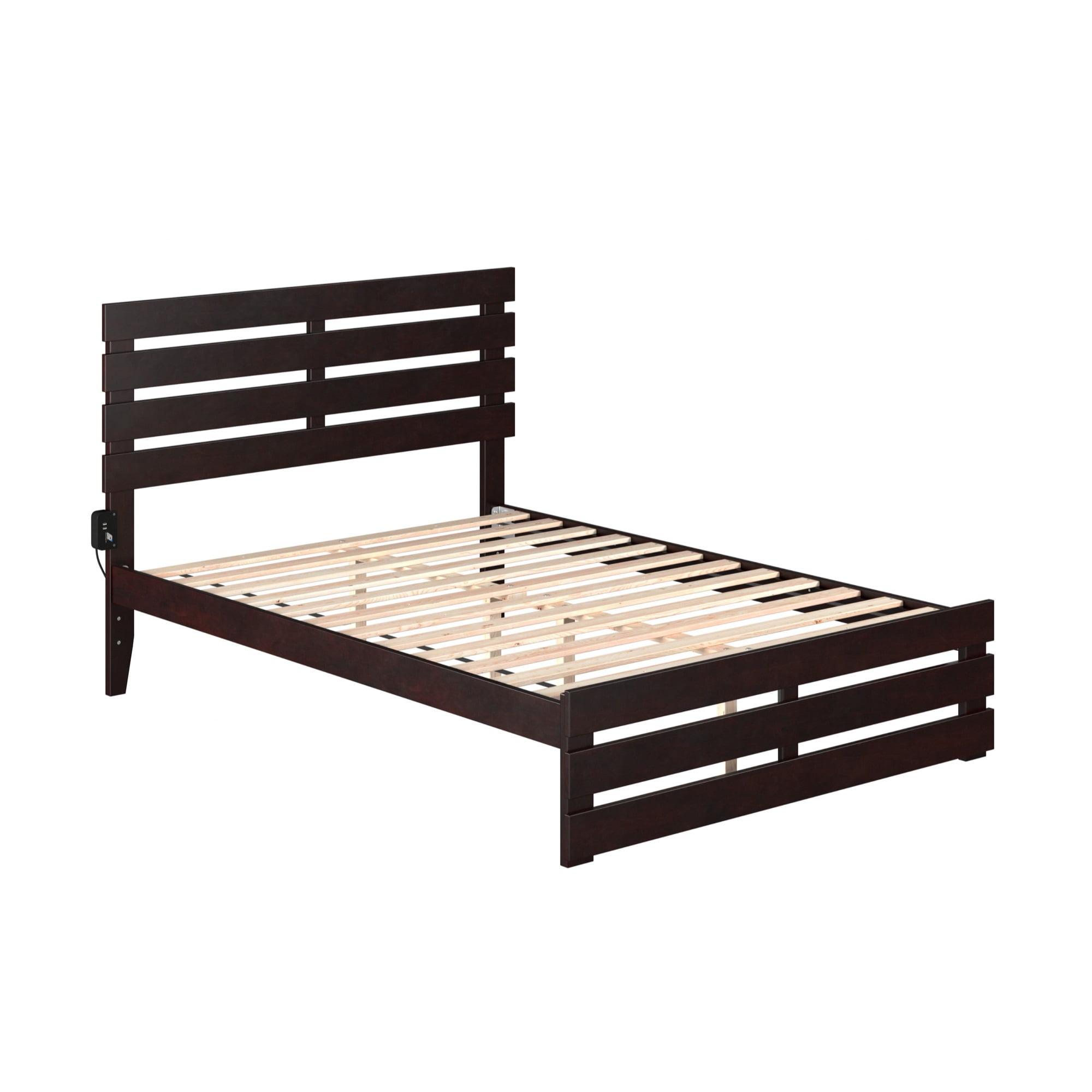 Espresso Full Wood Bed with Slats and USB Charger