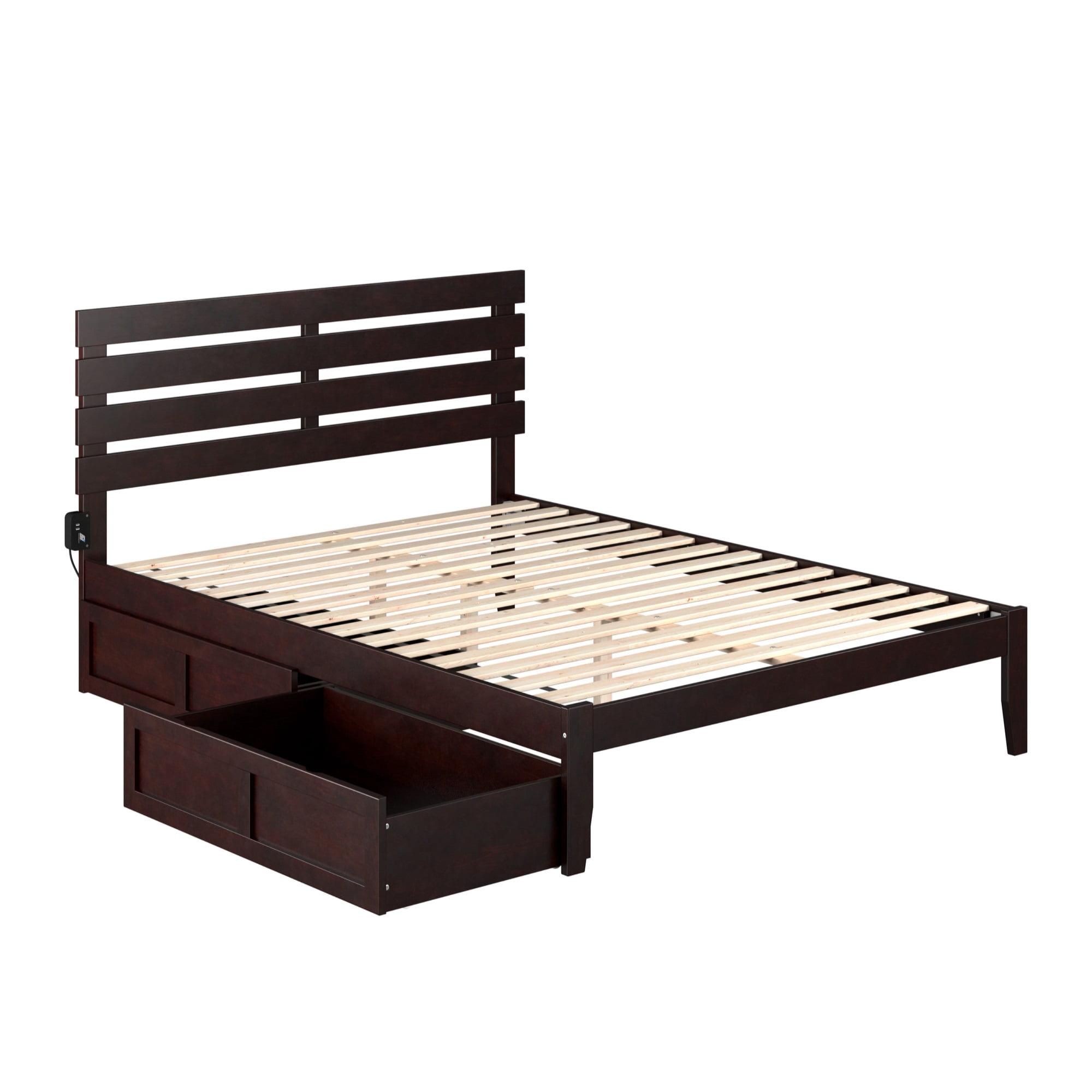 Espresso Wood Queen Bed with Storage Drawers and Slats