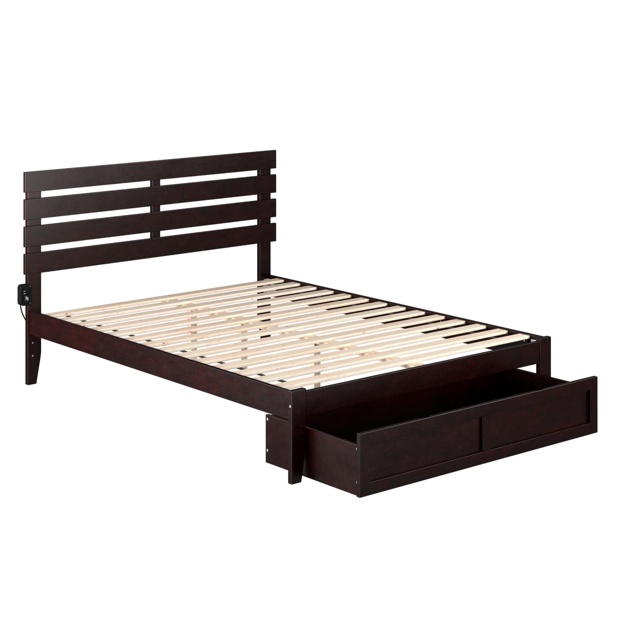 Espresso Queen Wood Platform Bed with Storage Drawer